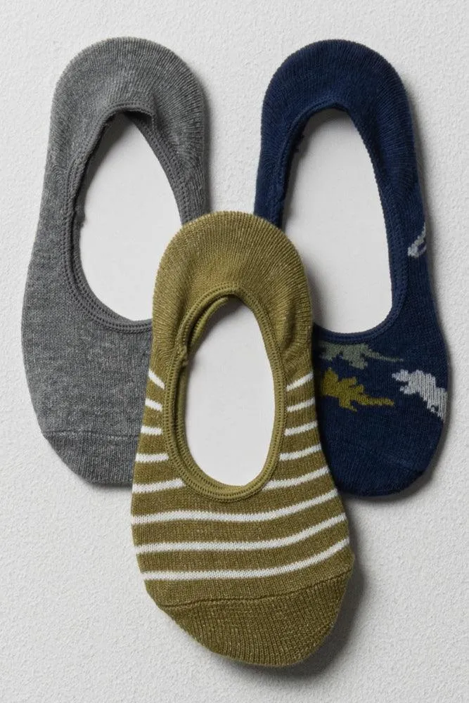 3 Pack Dino Secret Socks Navy, Green And Grey