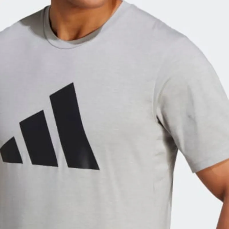 Adidas Train Essentials Feelready Logo Training Men Tennis Tee  - Medium Grey Heather / Black