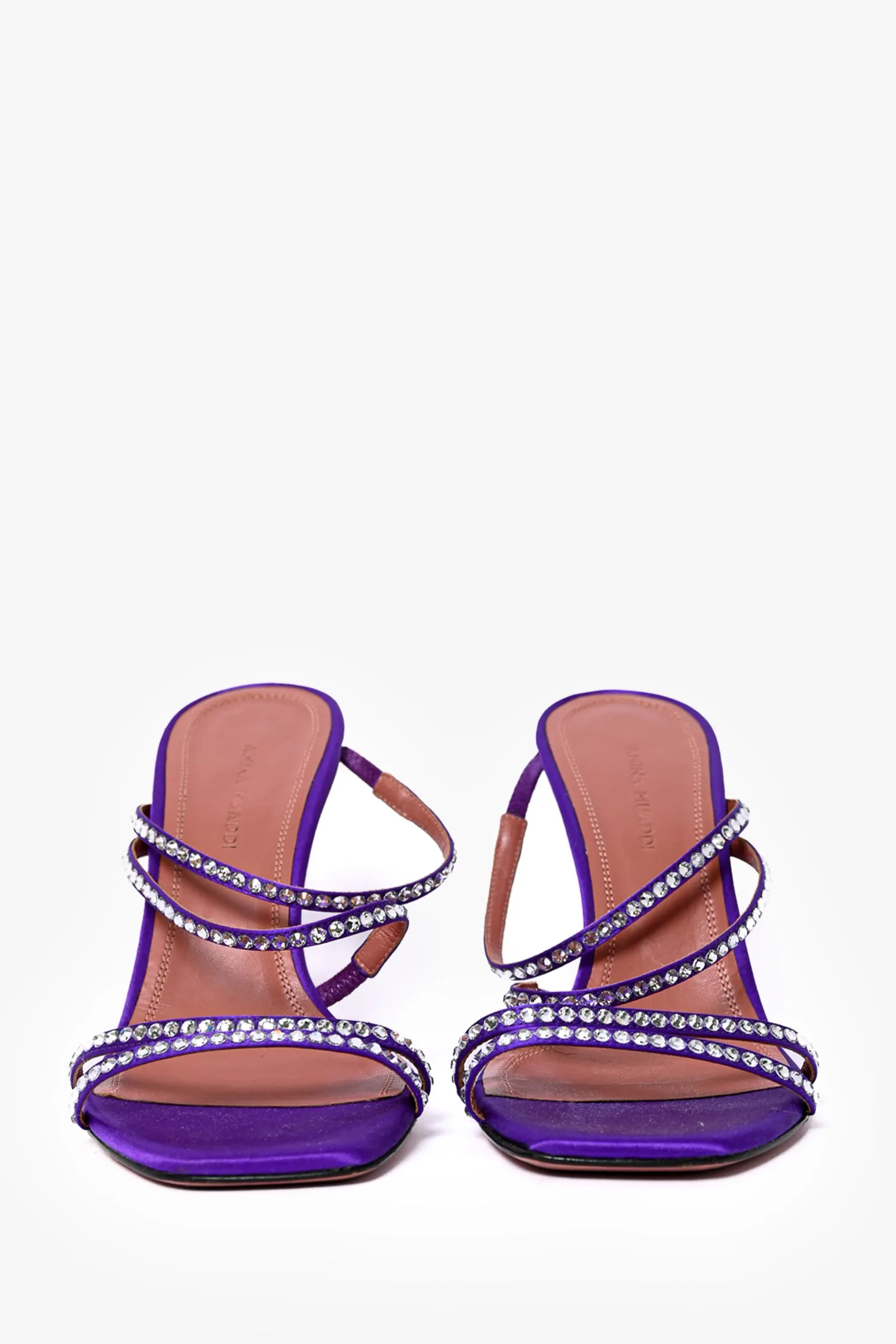 Amina Muaddi Purple Crystal Heeled Sandals Size 36.5