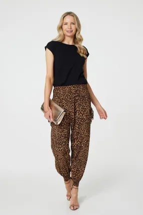 Animal Print Tassel Pocket Harem Pants