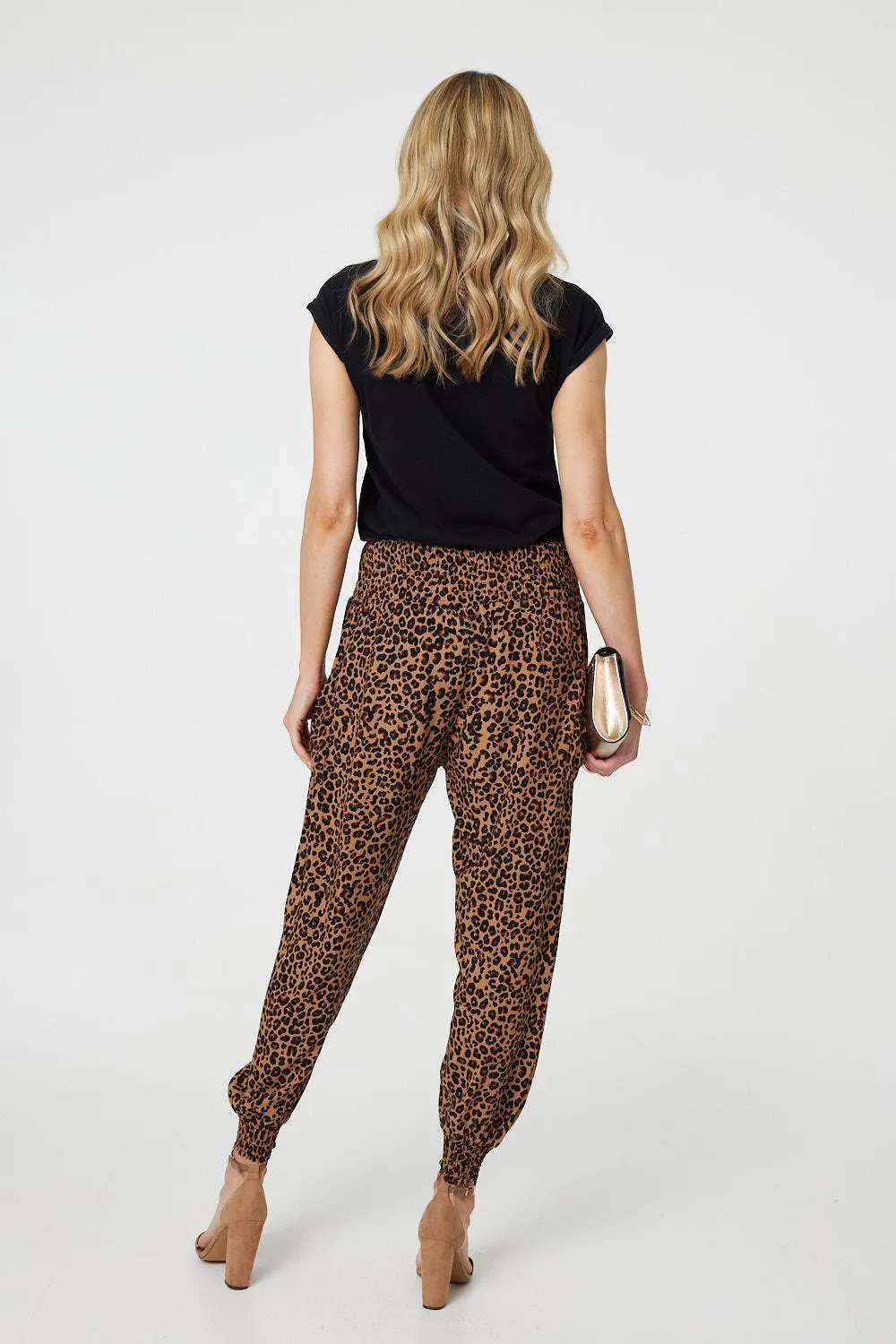 Animal Print Tassel Pocket Harem Pants