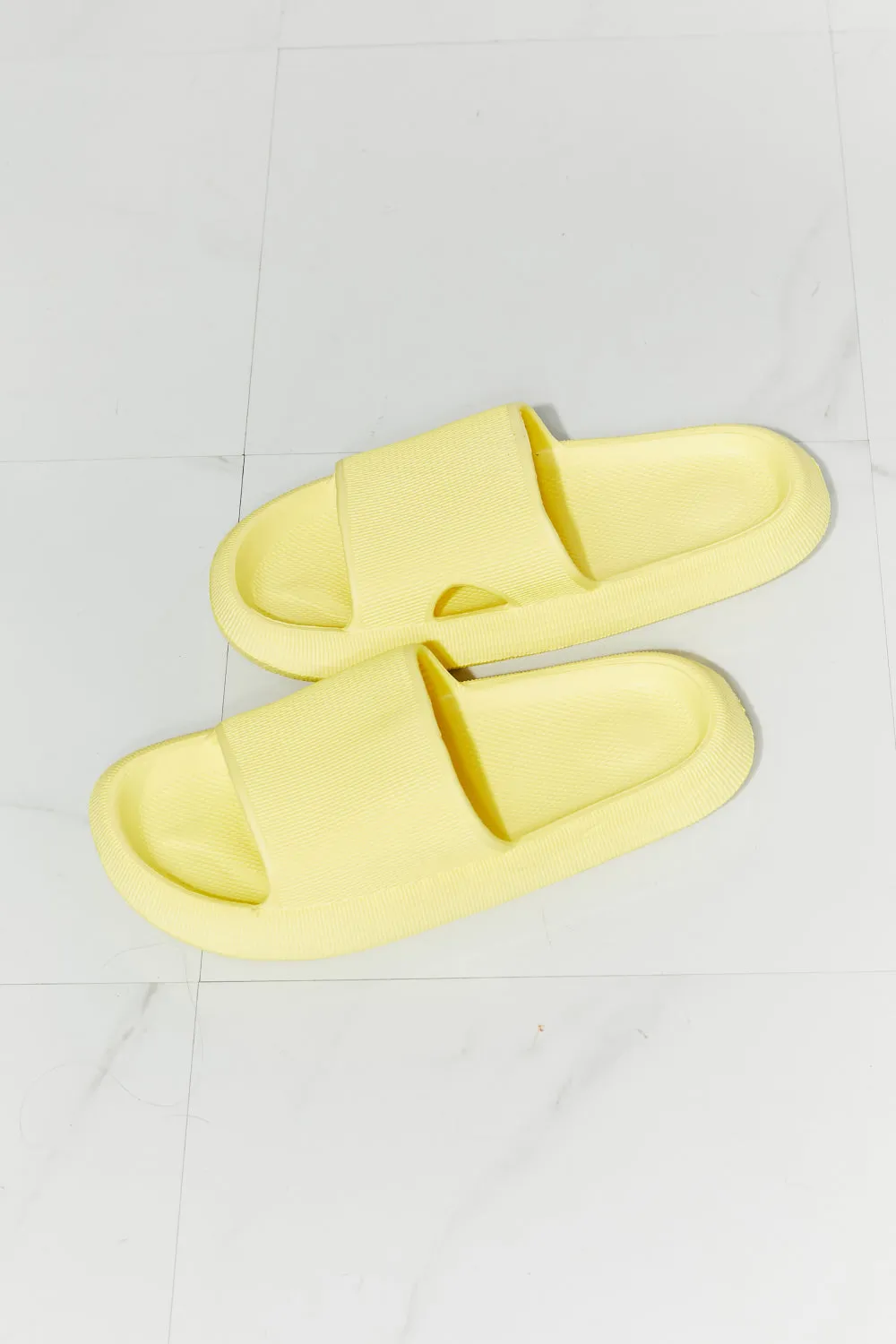 Arms Around Me Open Toe Slide in Yellow