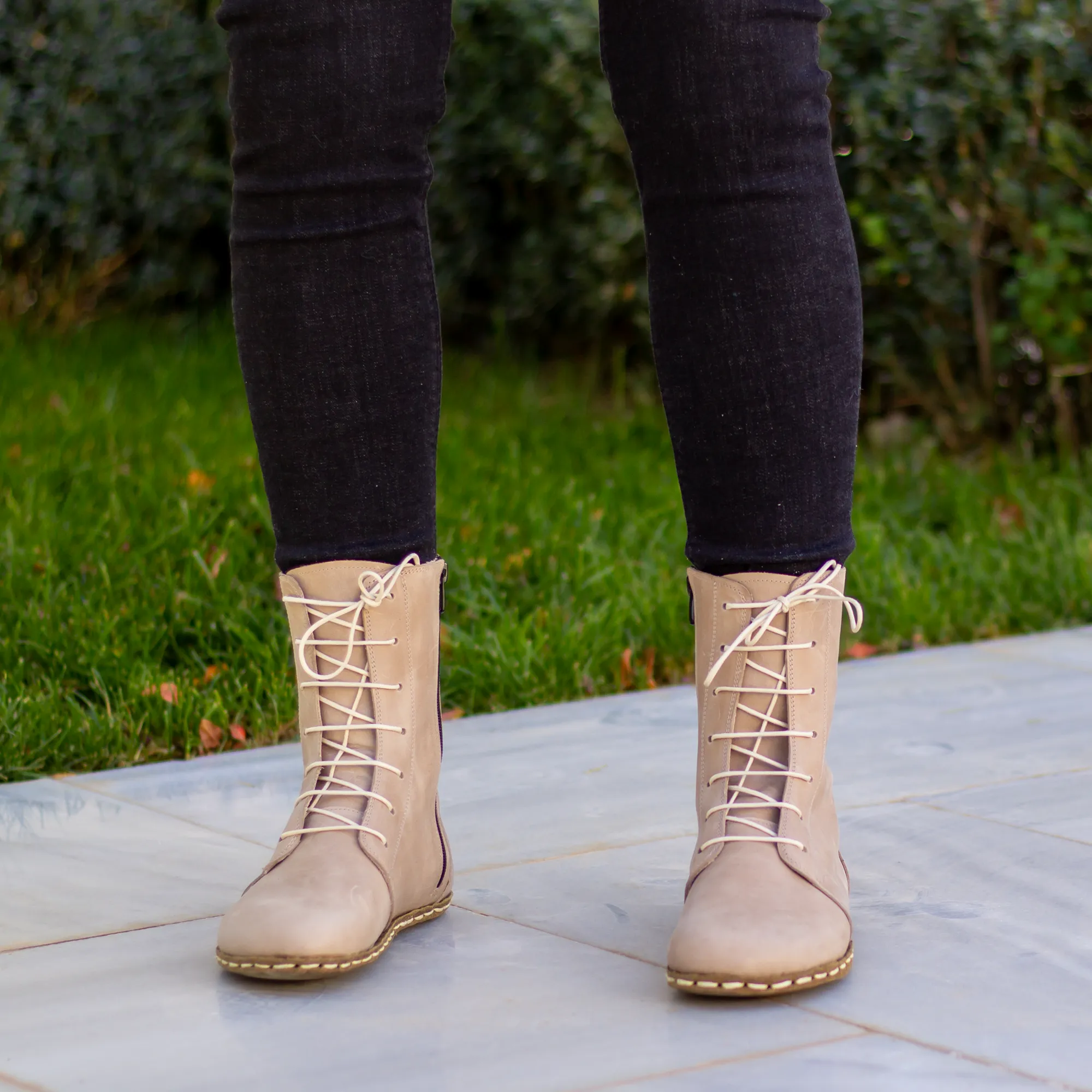 Barefoot Grounding Effect Cream Leather Boots For Women