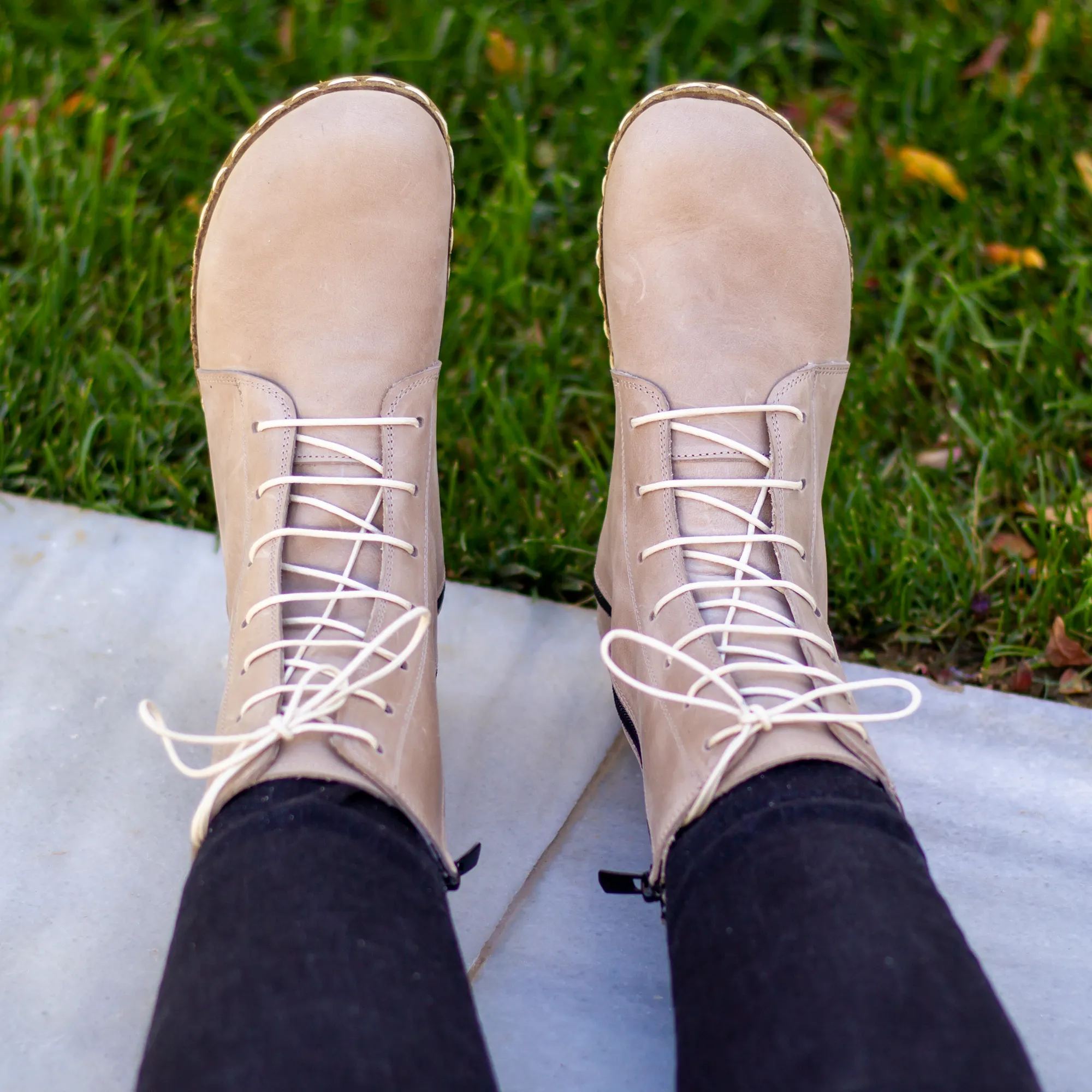 Barefoot Grounding Effect Cream Leather Boots For Women