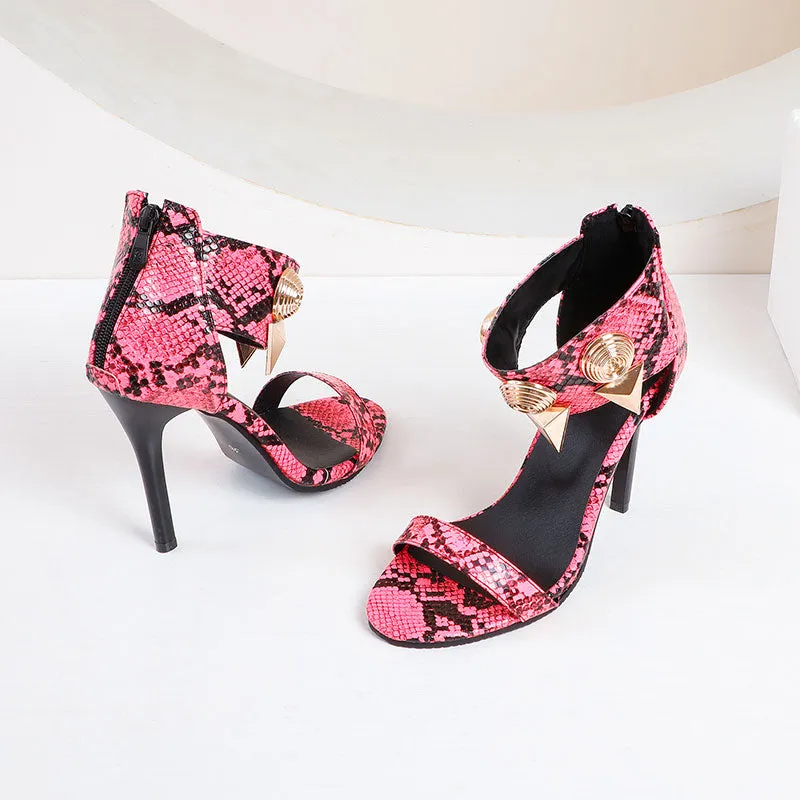 Bigsizeheels Miu magazine metal punk stiletto sandals - Rose red