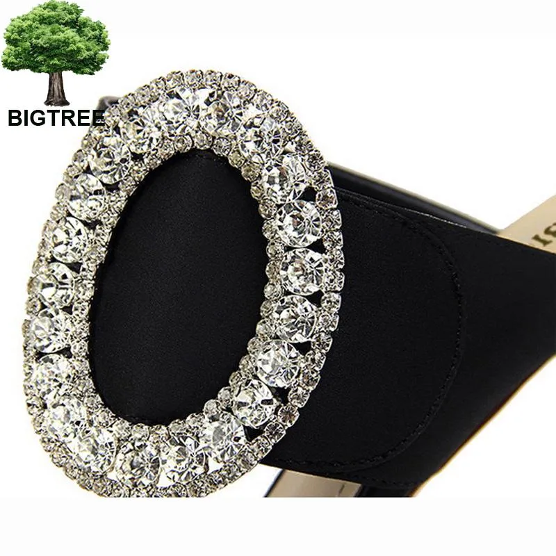 Bigtree Shoes Metal Rhinestone High Heels Woman Pumps 2022 New Women Sandals Slides Fashion Wedding Shoes White Black Heels