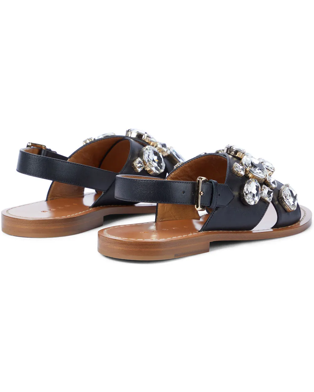 Black Embellished Leather Slingback Sandal