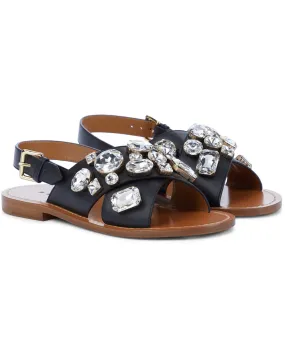 Black Embellished Leather Slingback Sandal