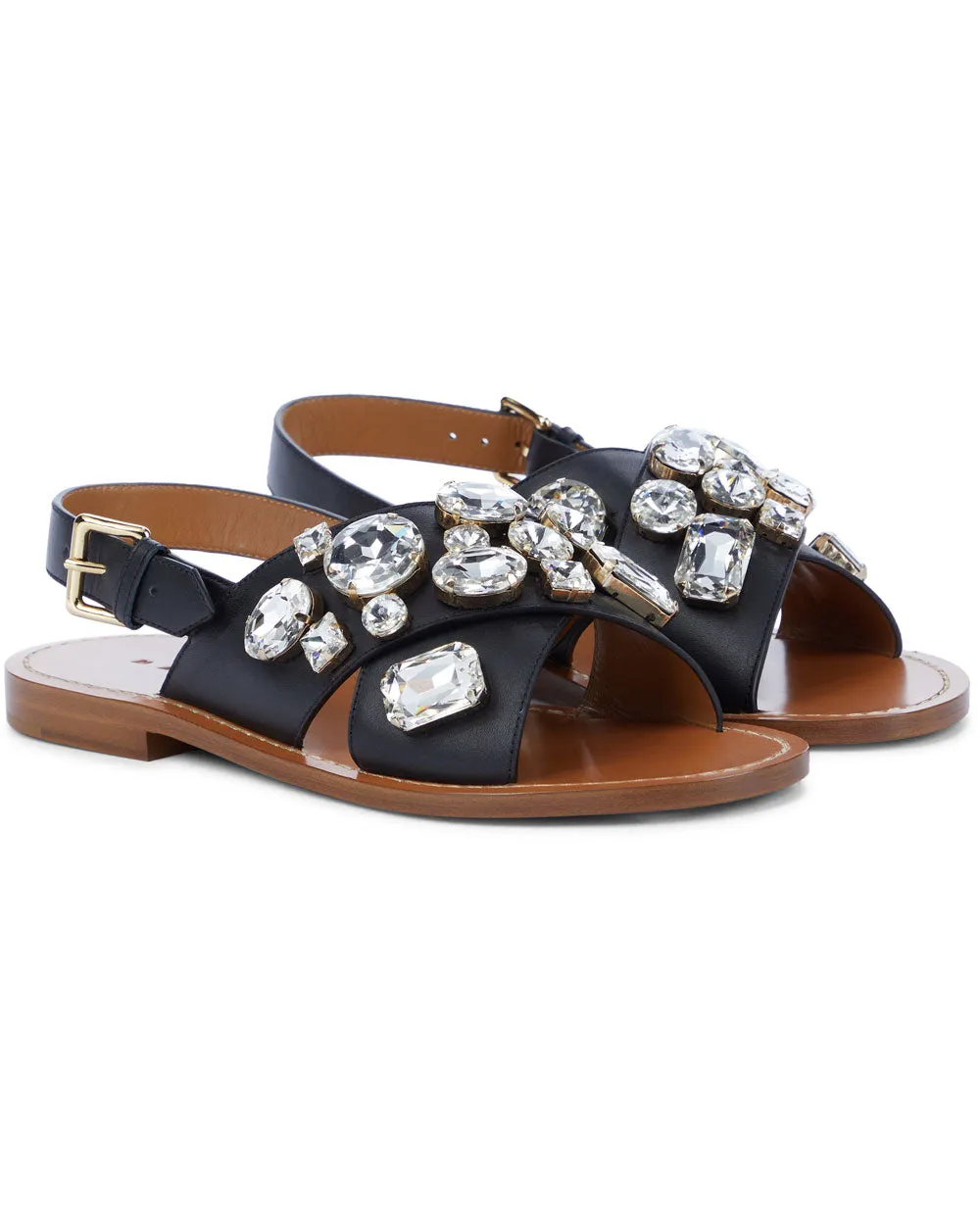 Black Embellished Leather Slingback Sandal