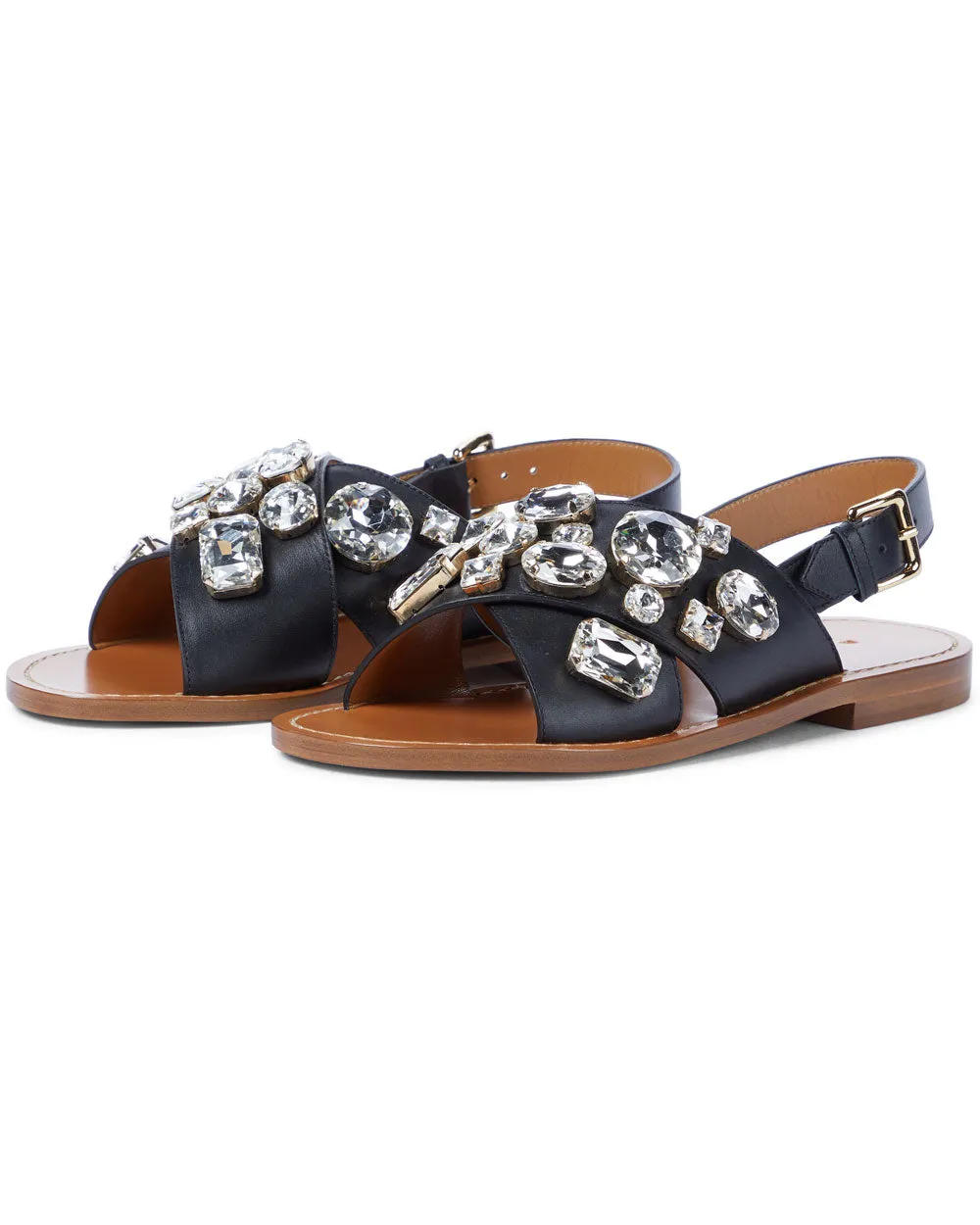 Black Embellished Leather Slingback Sandal