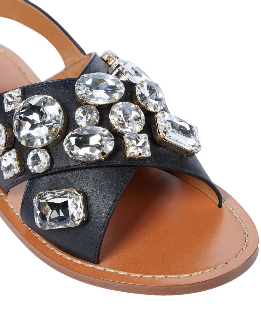 Black Embellished Leather Slingback Sandal