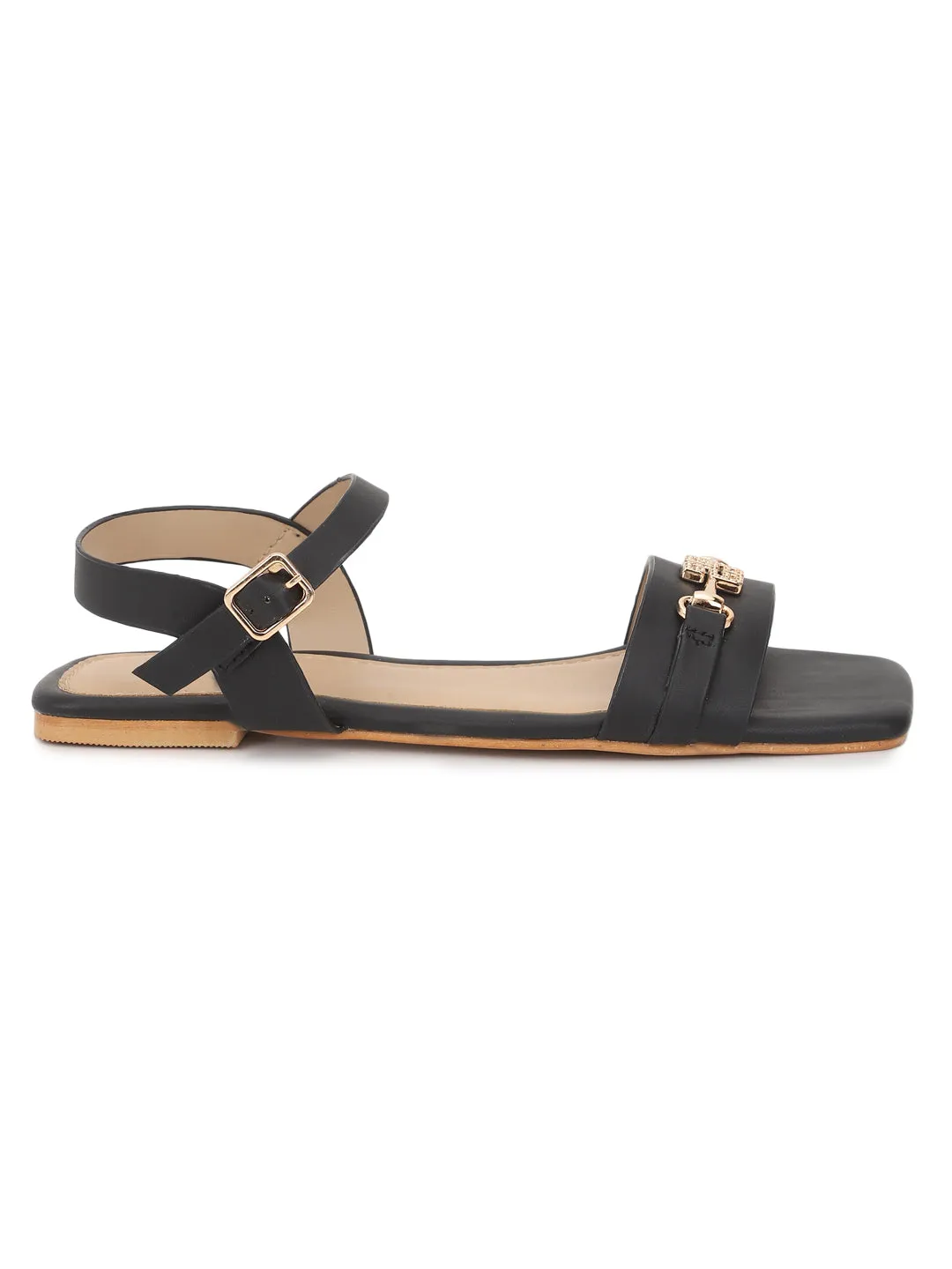 Black PU Flats Sandals (TC-ST-005-BLK)