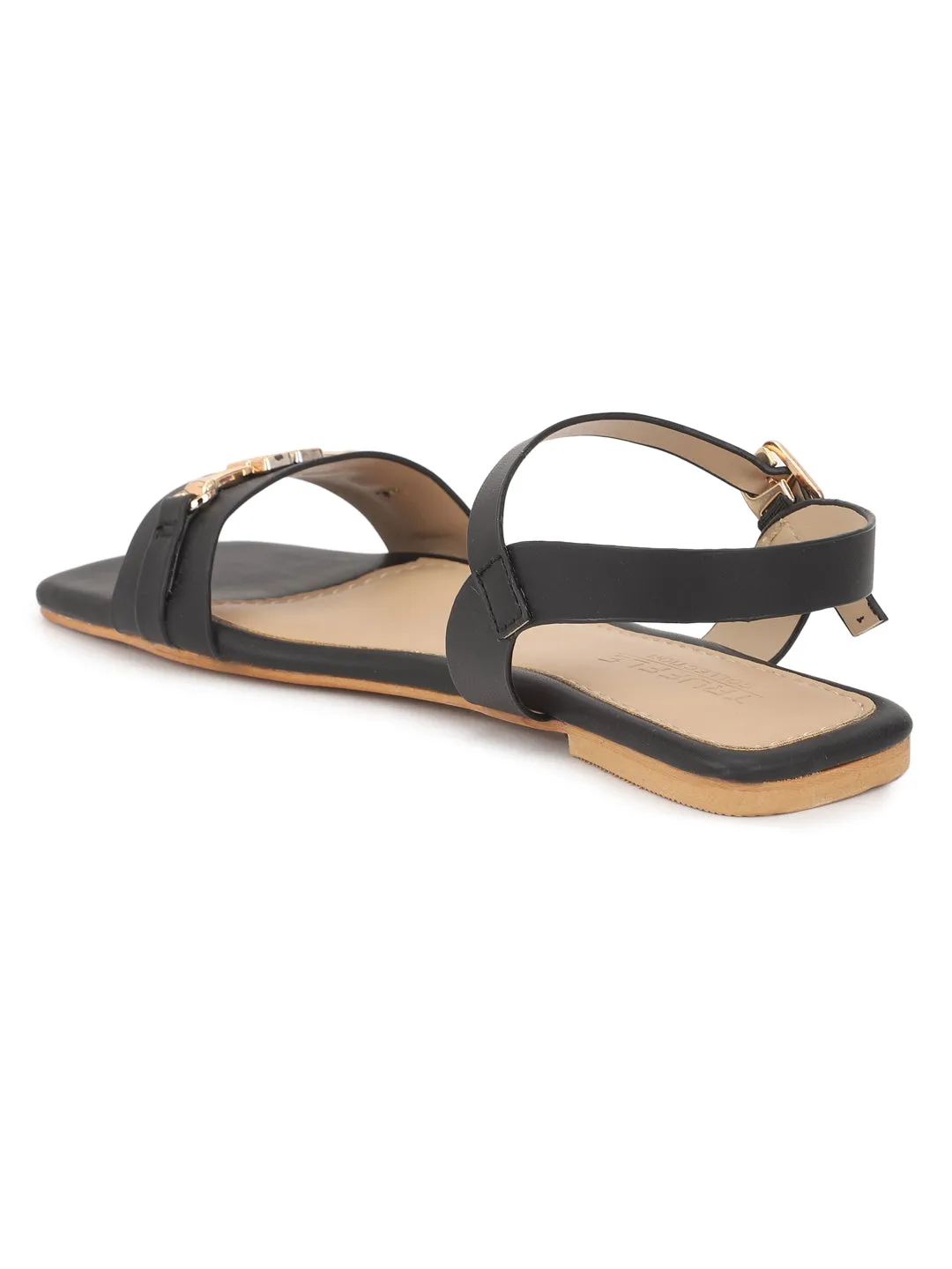 Black PU Flats Sandals (TC-ST-005-BLK)