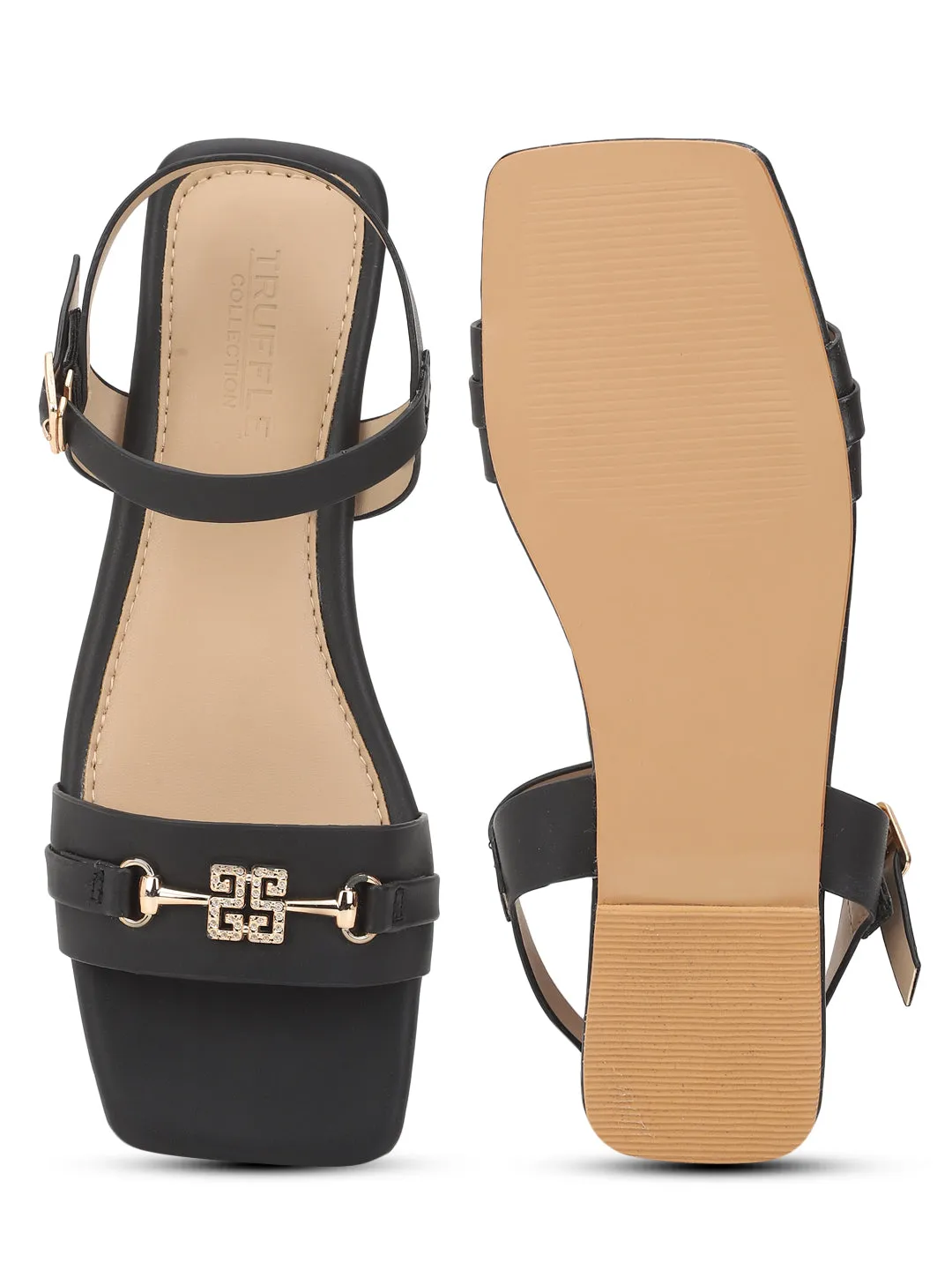 Black PU Flats Sandals (TC-ST-005-BLK)