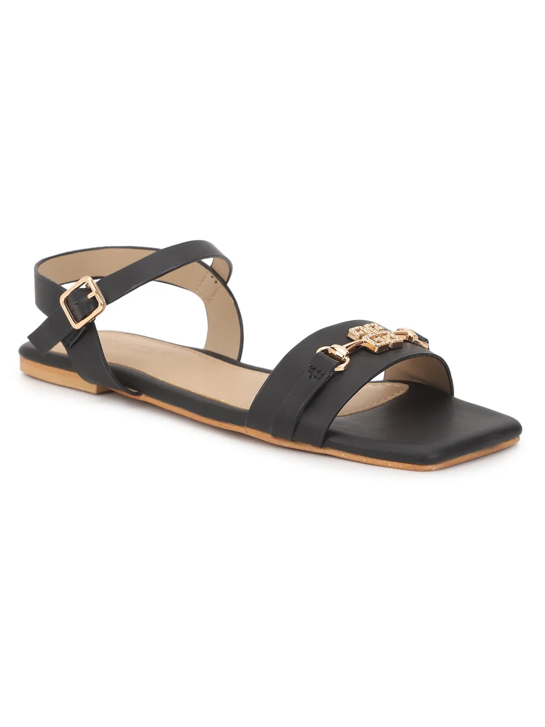 Black PU Flats Sandals (TC-ST-005-BLK)