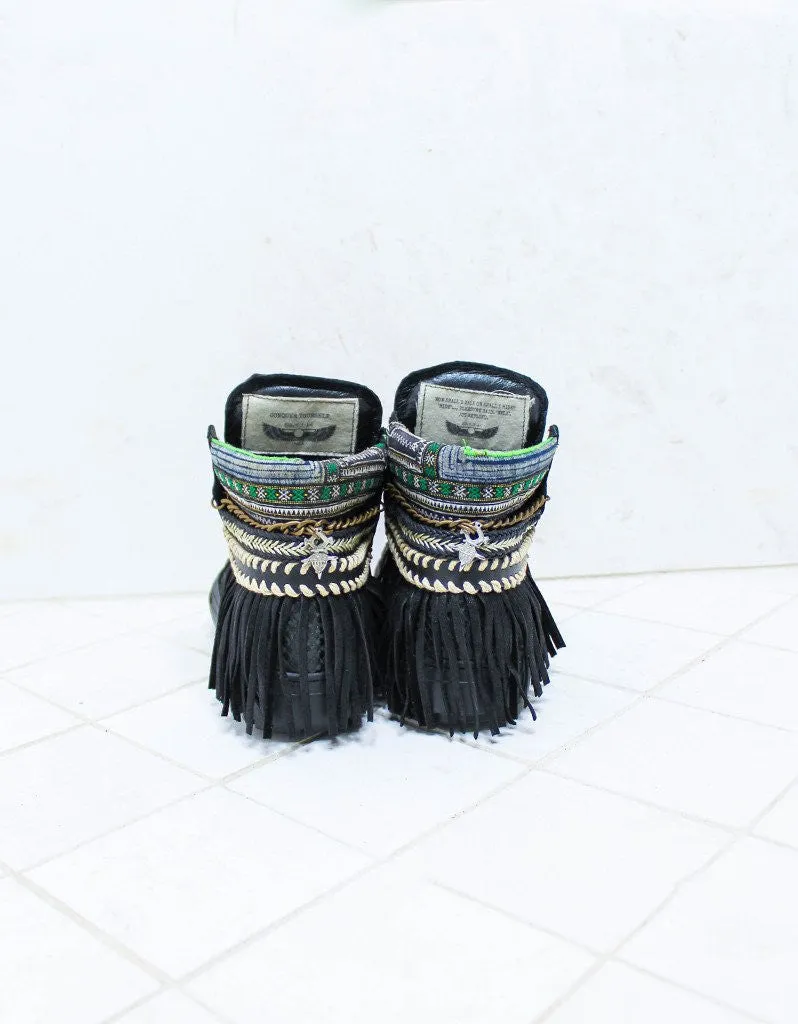 Boho Sneakers with Fringe in Black Snake