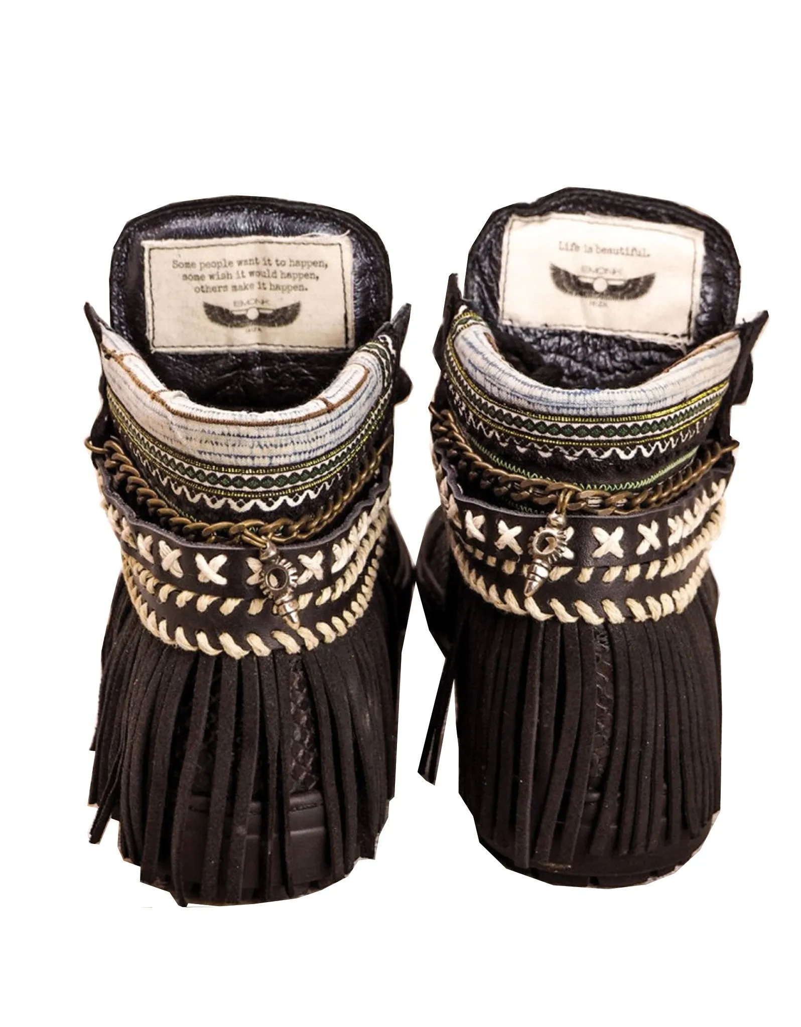 Boho Sneakers with Fringe in Black Snake