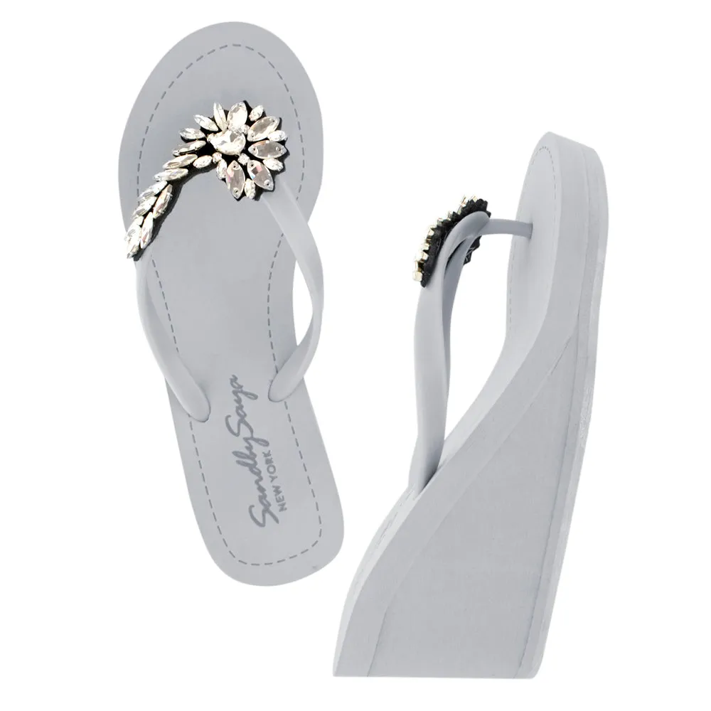 Broadway - Crystal Rhinestone Embellished High Wedge Flip Flops Sandal