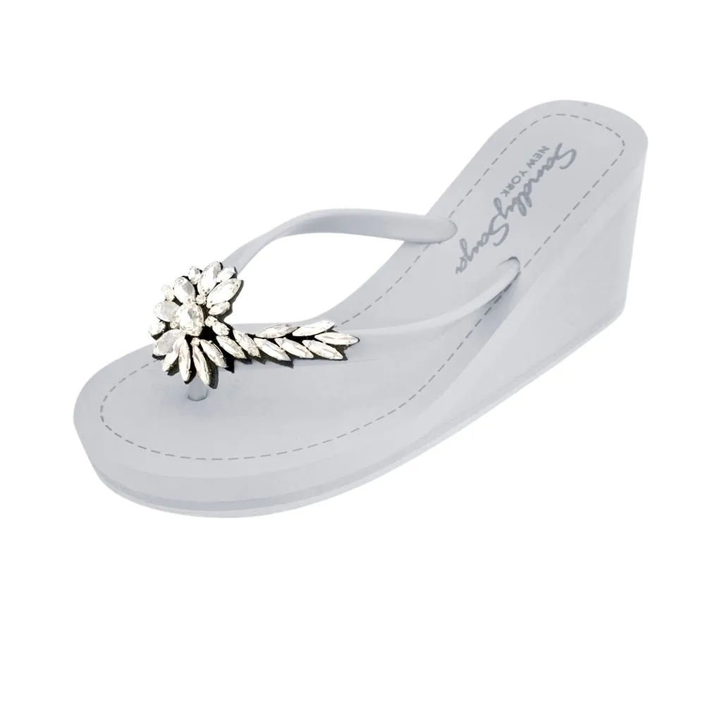 Broadway - Crystal Rhinestone Embellished High Wedge Flip Flops Sandal