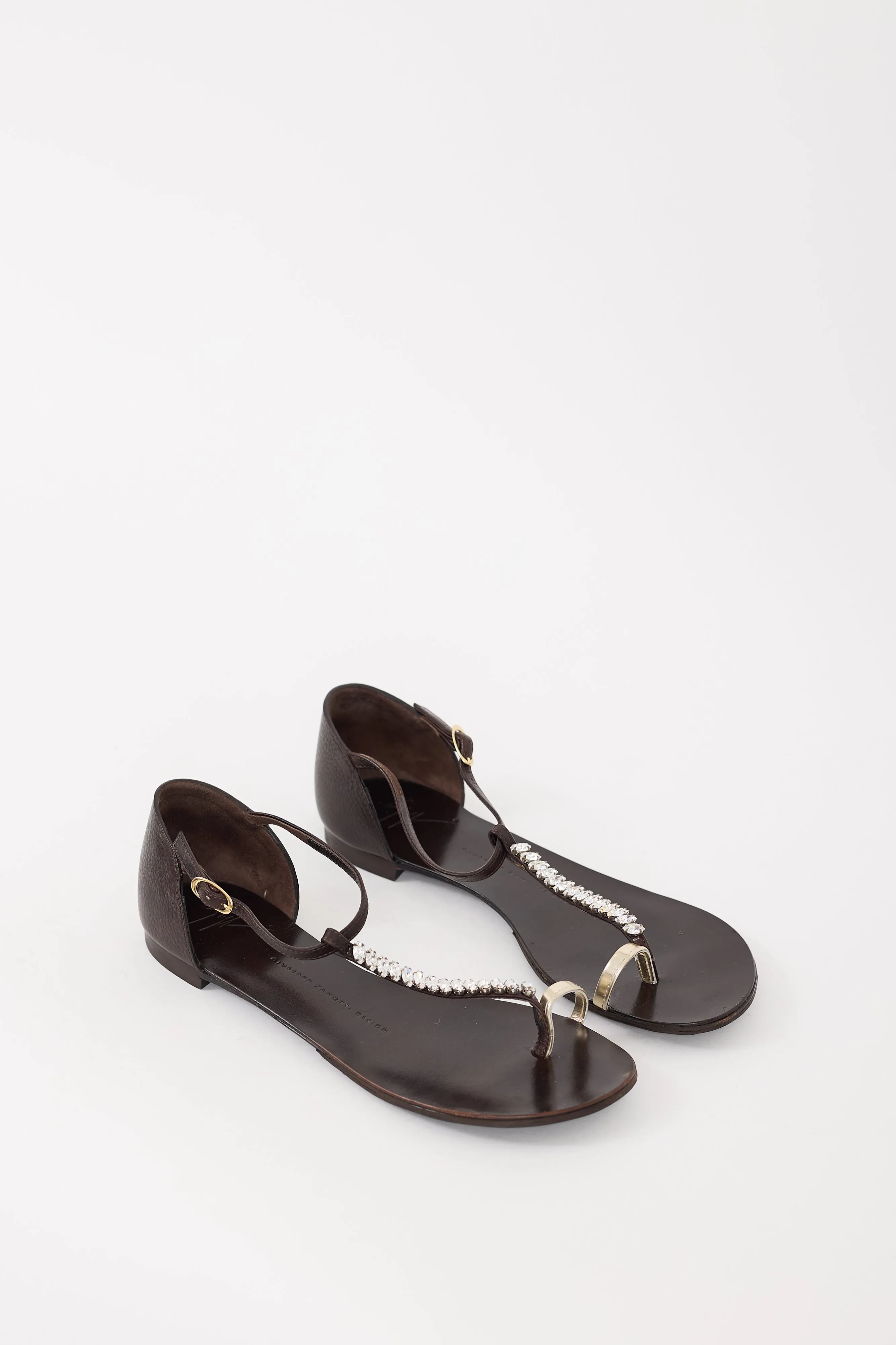 Brown & Silver Leather Crystal Embellished Sandal