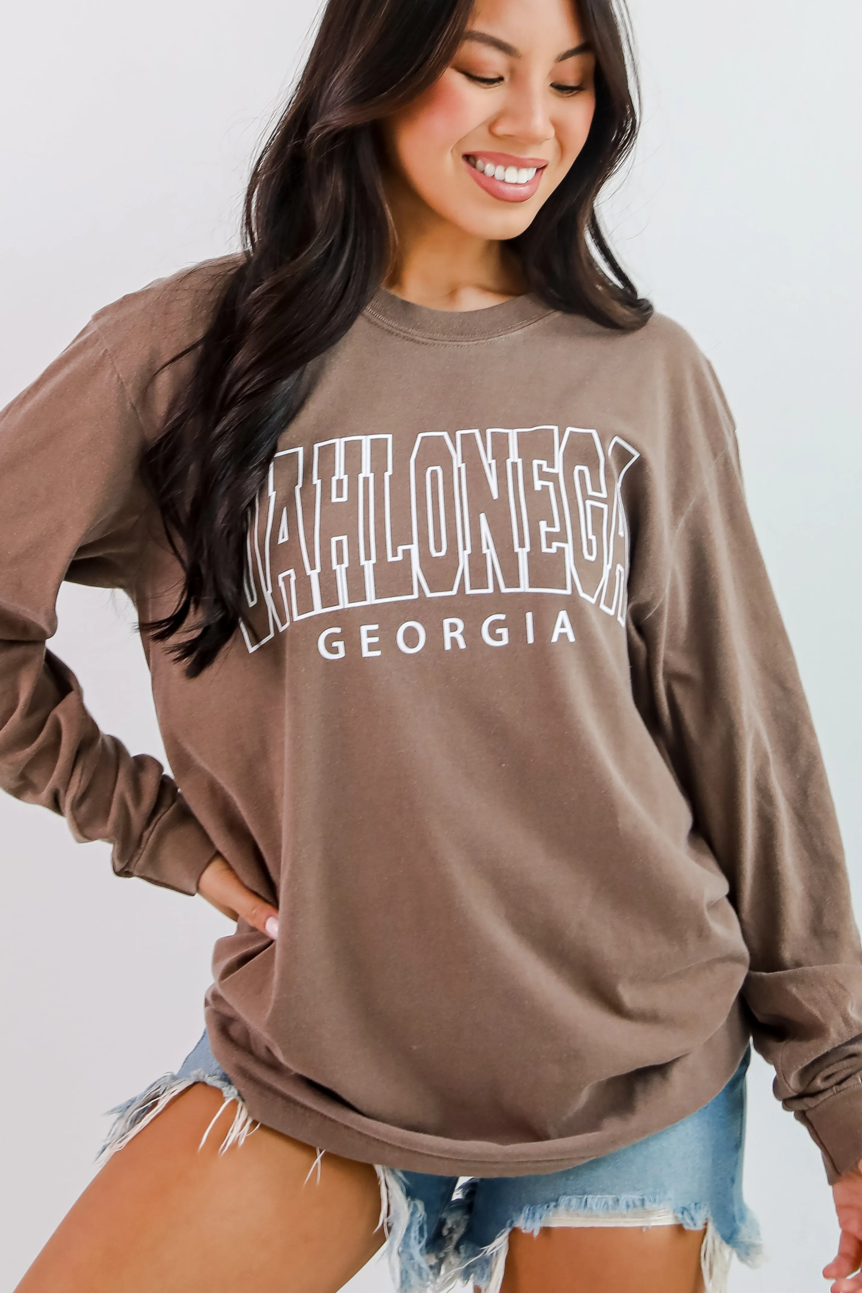 Brown Dahlonega Georgia Block Letter Long Sleeve Tee