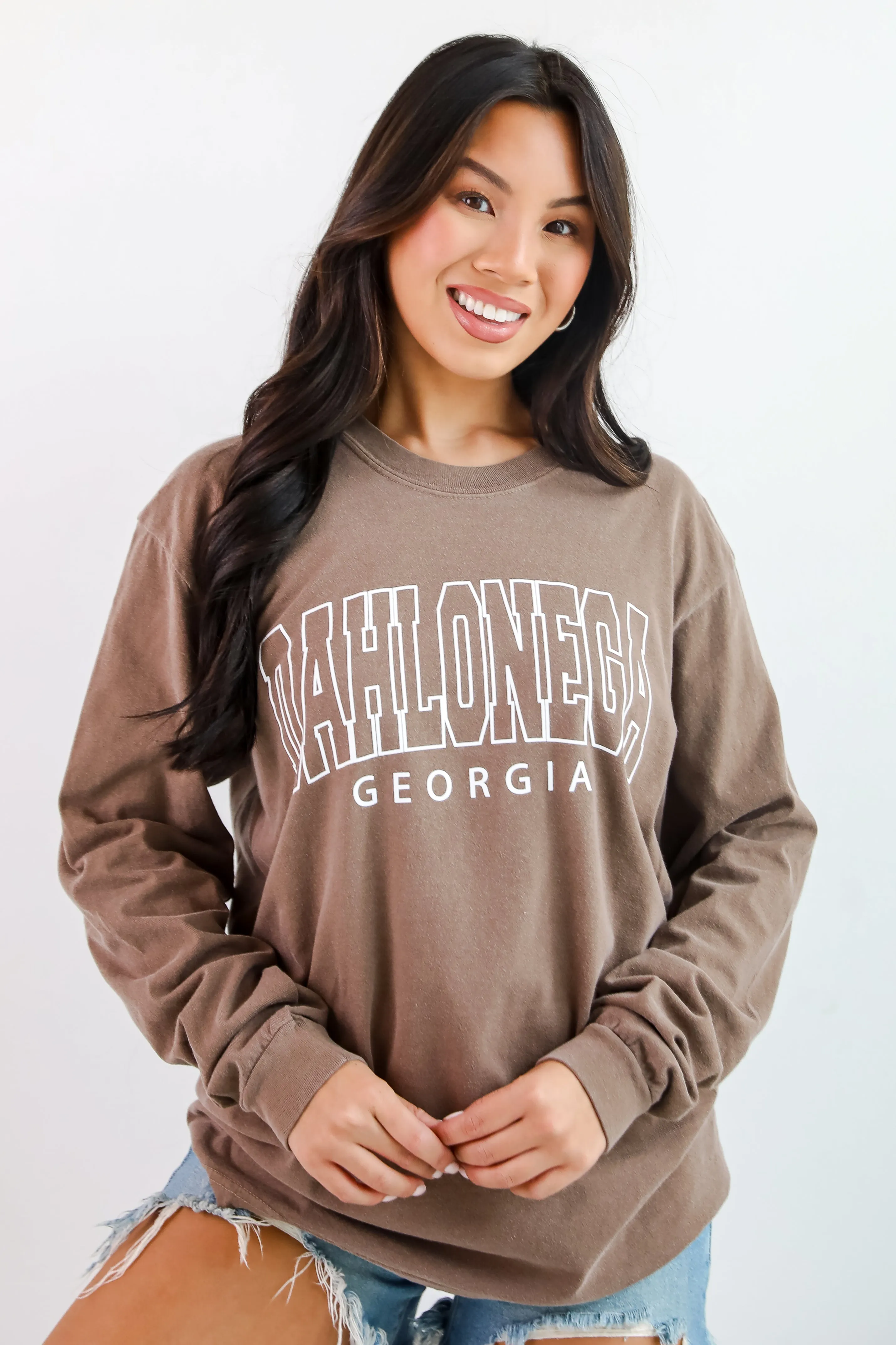 Brown Dahlonega Georgia Block Letter Long Sleeve Tee