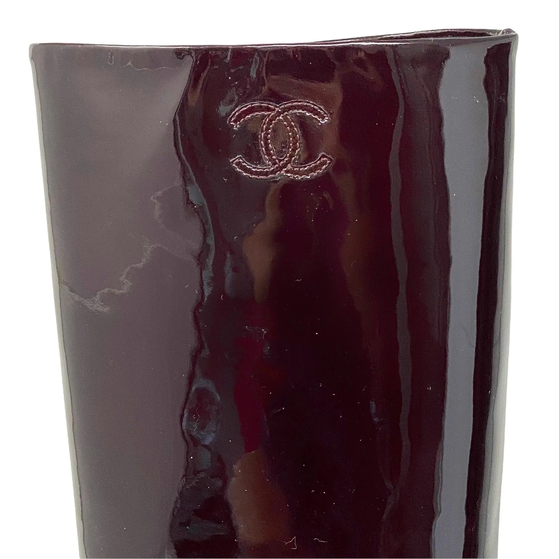 Chanel Burgundy Patent Knee High Boots 37