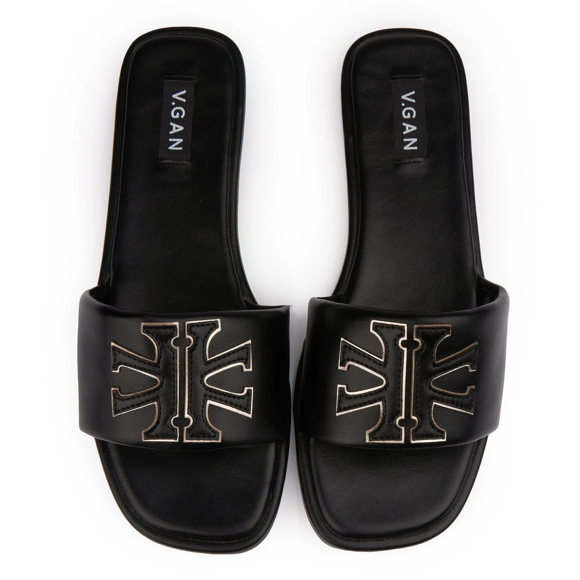 Choy Women's Vegan Leather Logo Slider Sandals | Black