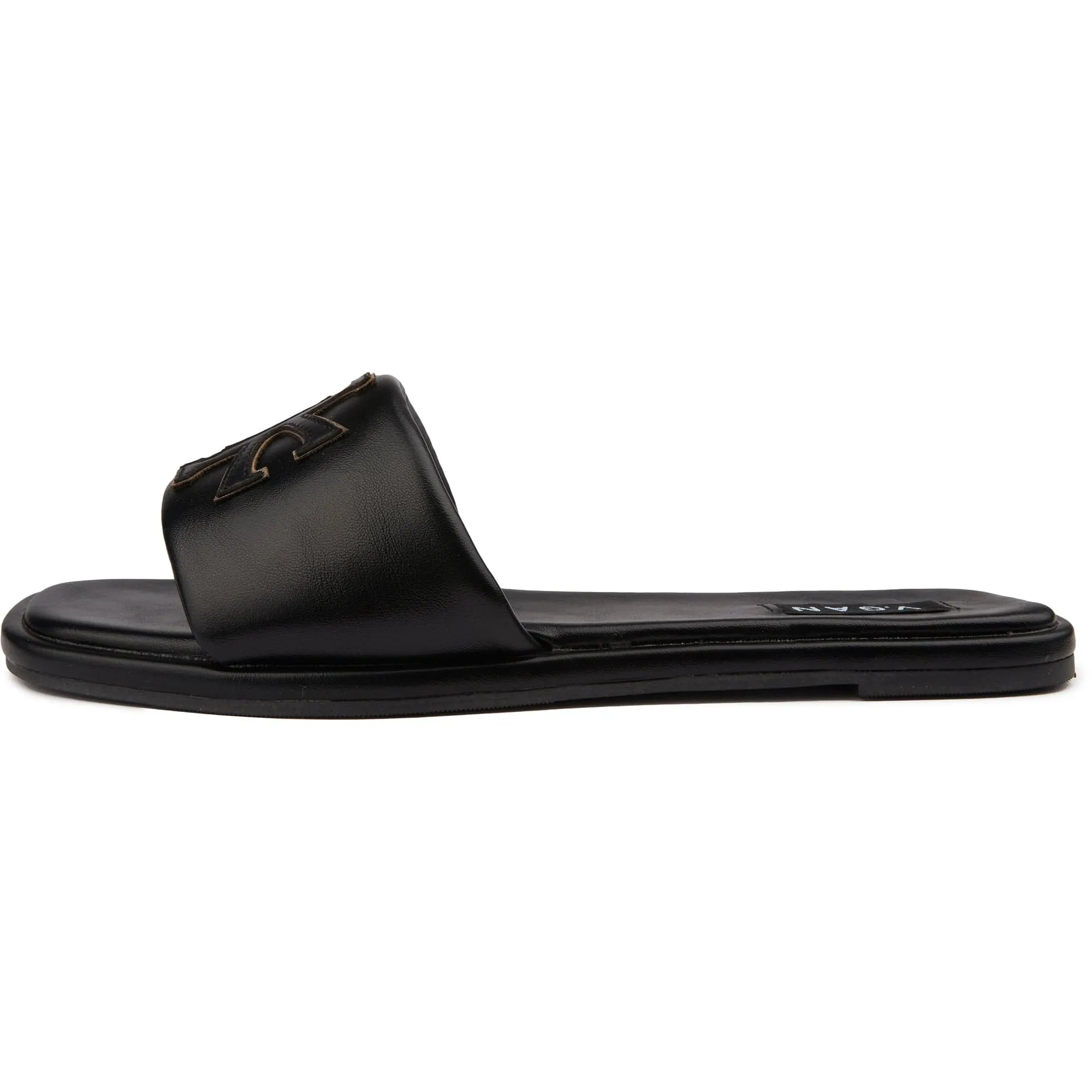 Choy Women's Vegan Leather Logo Slider Sandals | Black