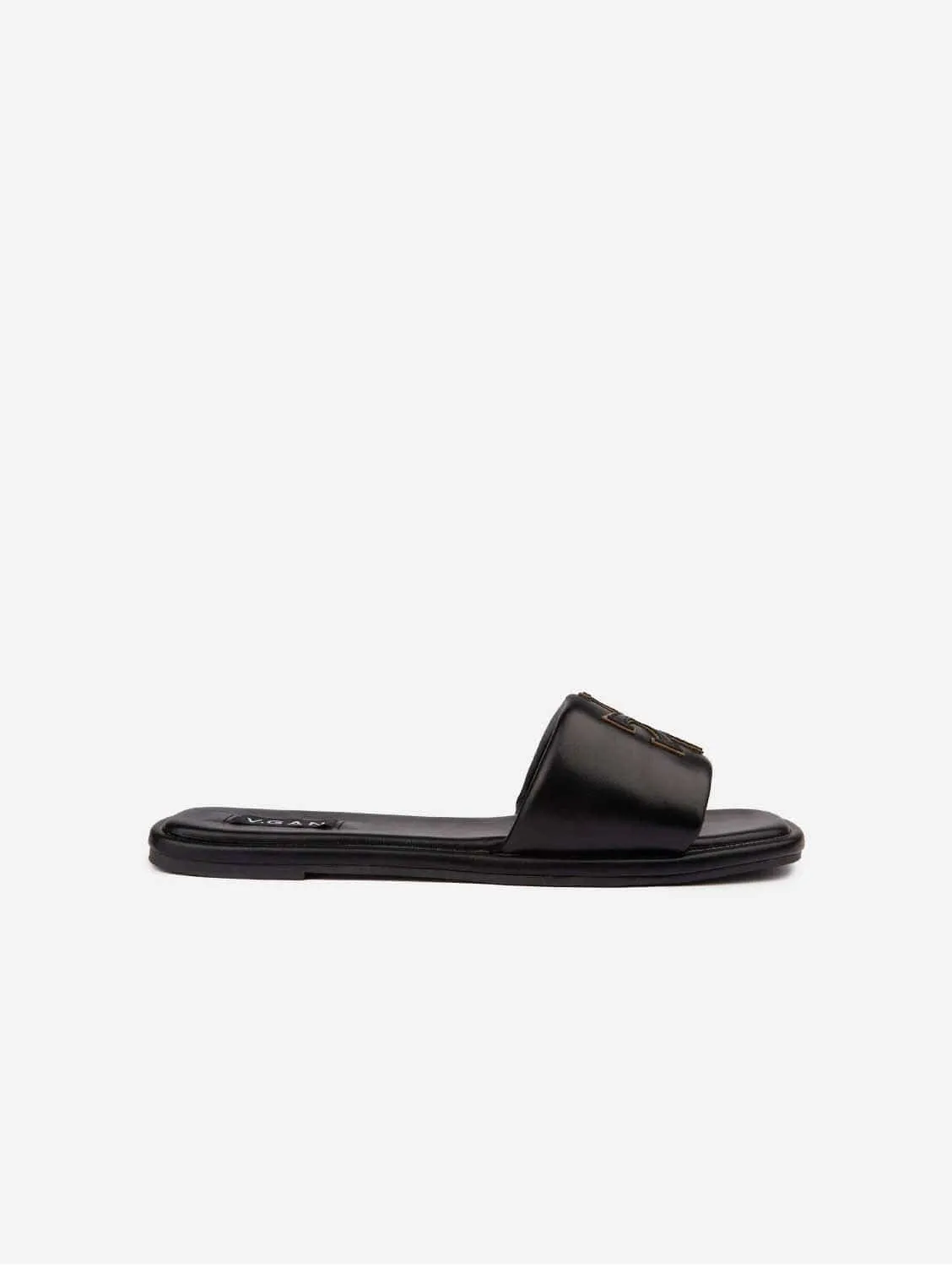 Choy Women's Vegan Leather Logo Slider Sandals | Black