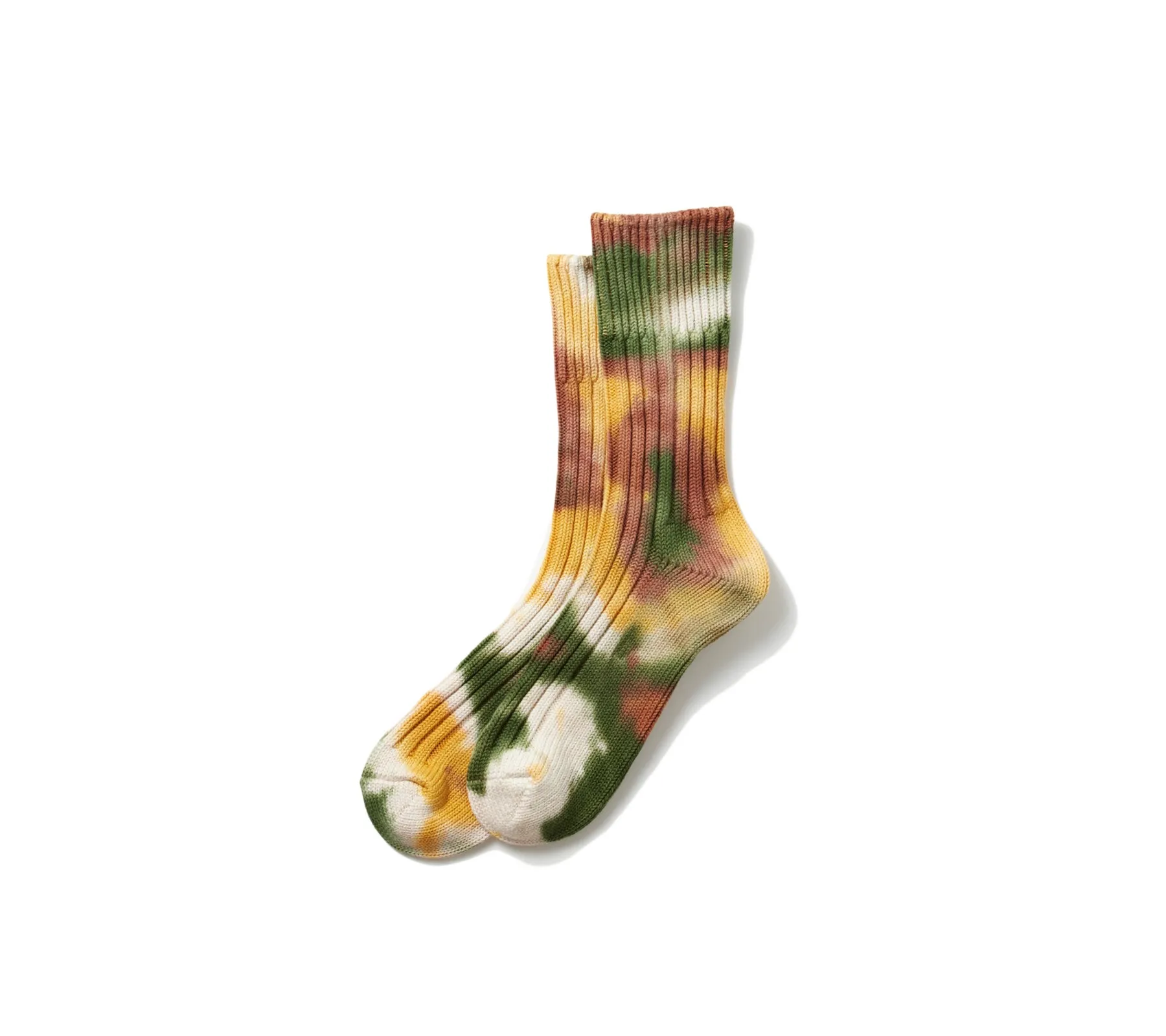 Chunky Ribbed Crew Socks "Tie Dye" | Grn/Gld/Brn