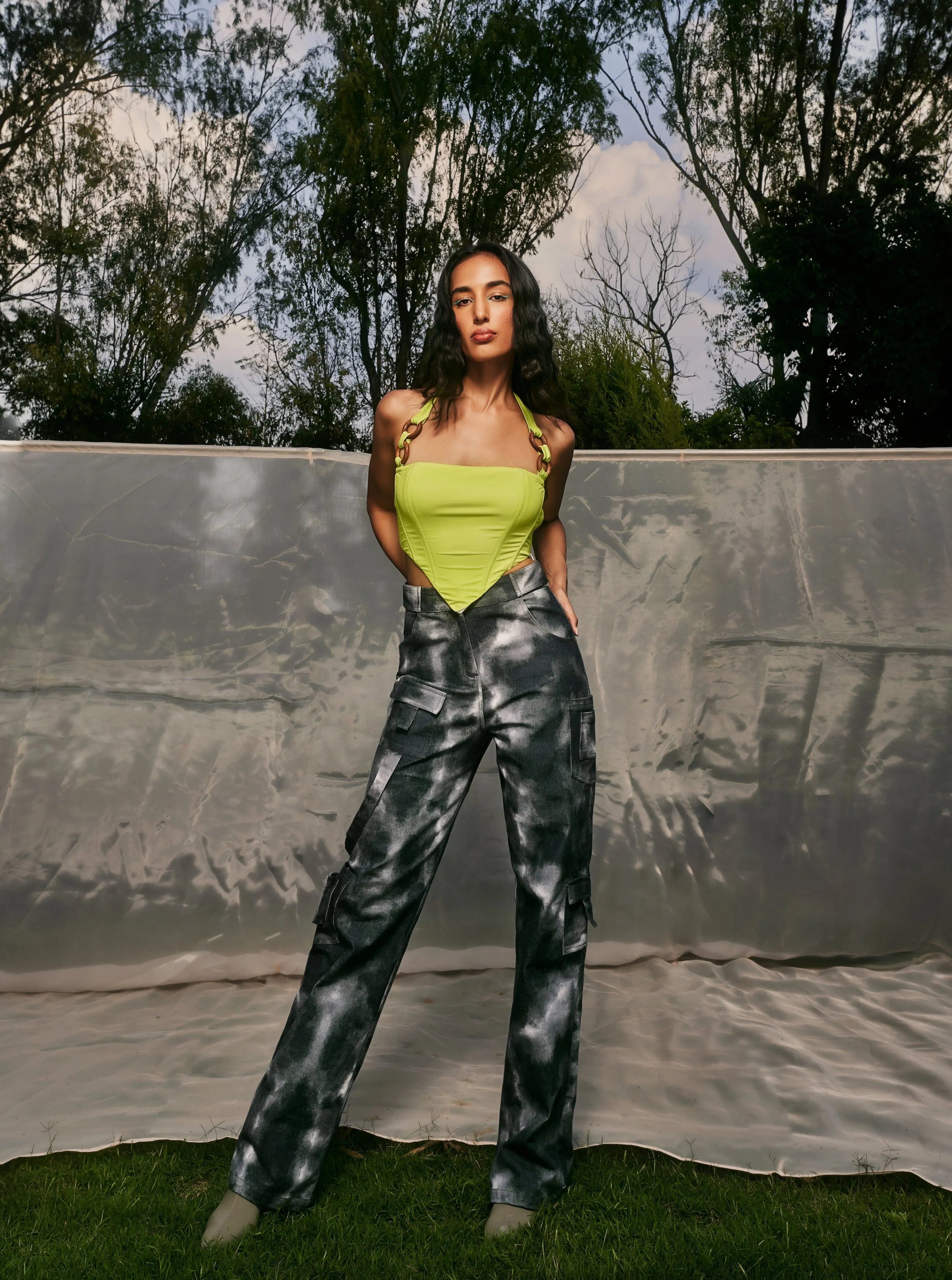 Cora Grey Smoke Embellished Cargo Pants