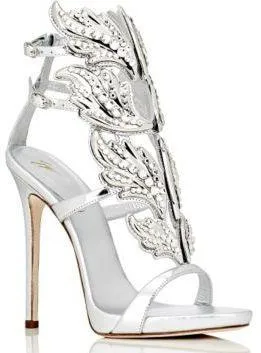 'Cruel Crystal' Embellished Metal Flame Leather Sandals - (Silver, Gold, Black)