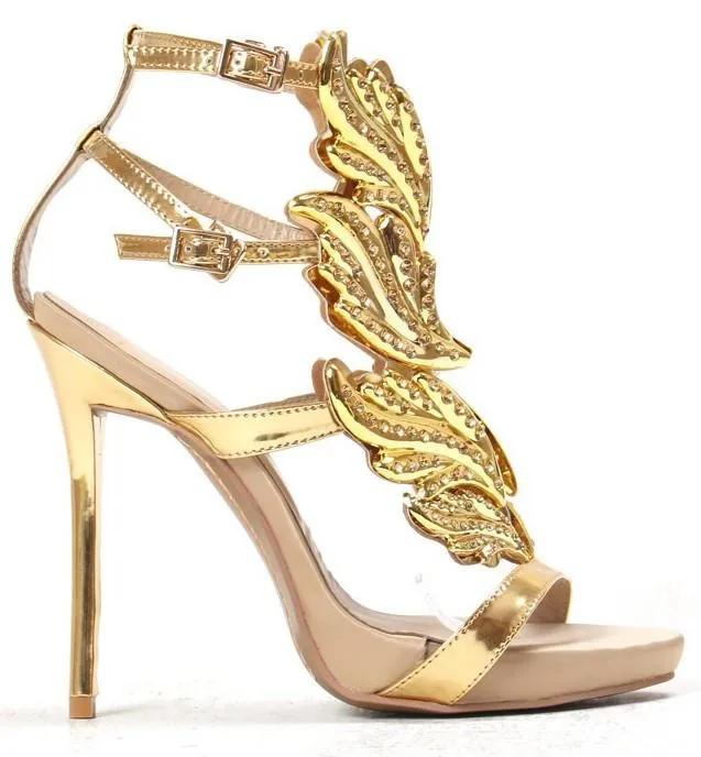 'Cruel Crystal' Embellished Metal Flame Leather Sandals - (Silver, Gold, Black)