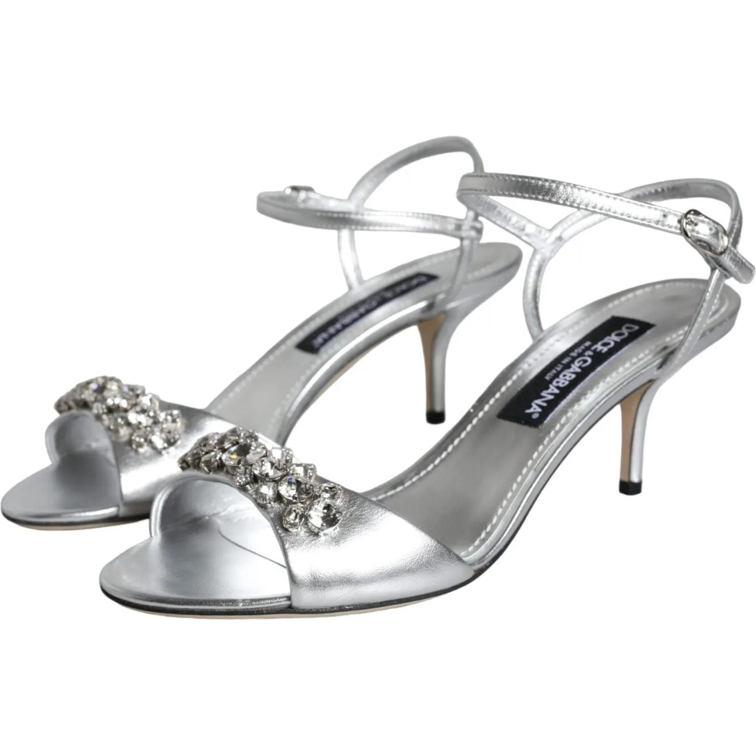 Dolce & Gabbana Silver Crystal AnkleStrap Keira Sandals Shoes