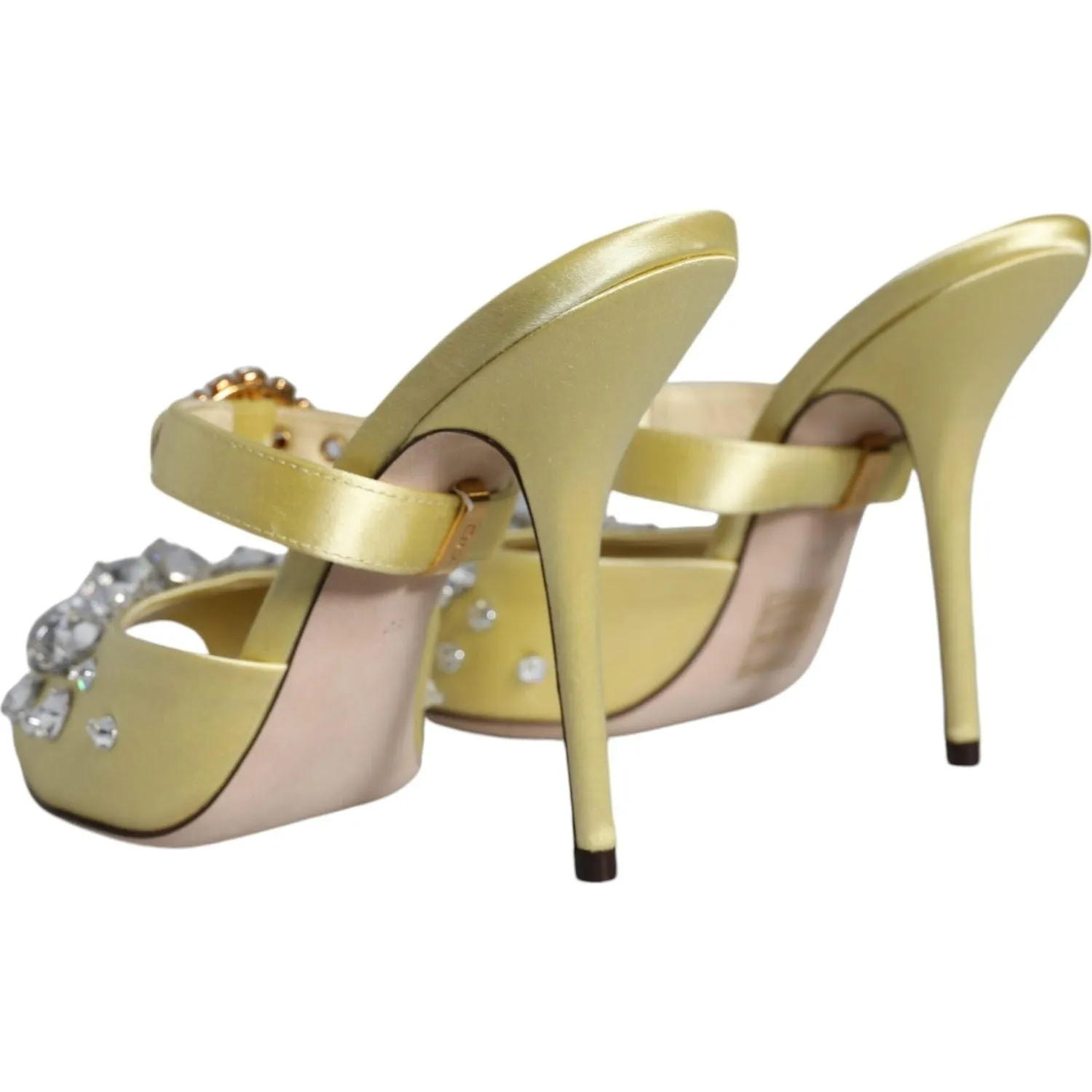 Dolce & Gabbana Yellow Mary Janes Satin Crystal Sandals Shoes