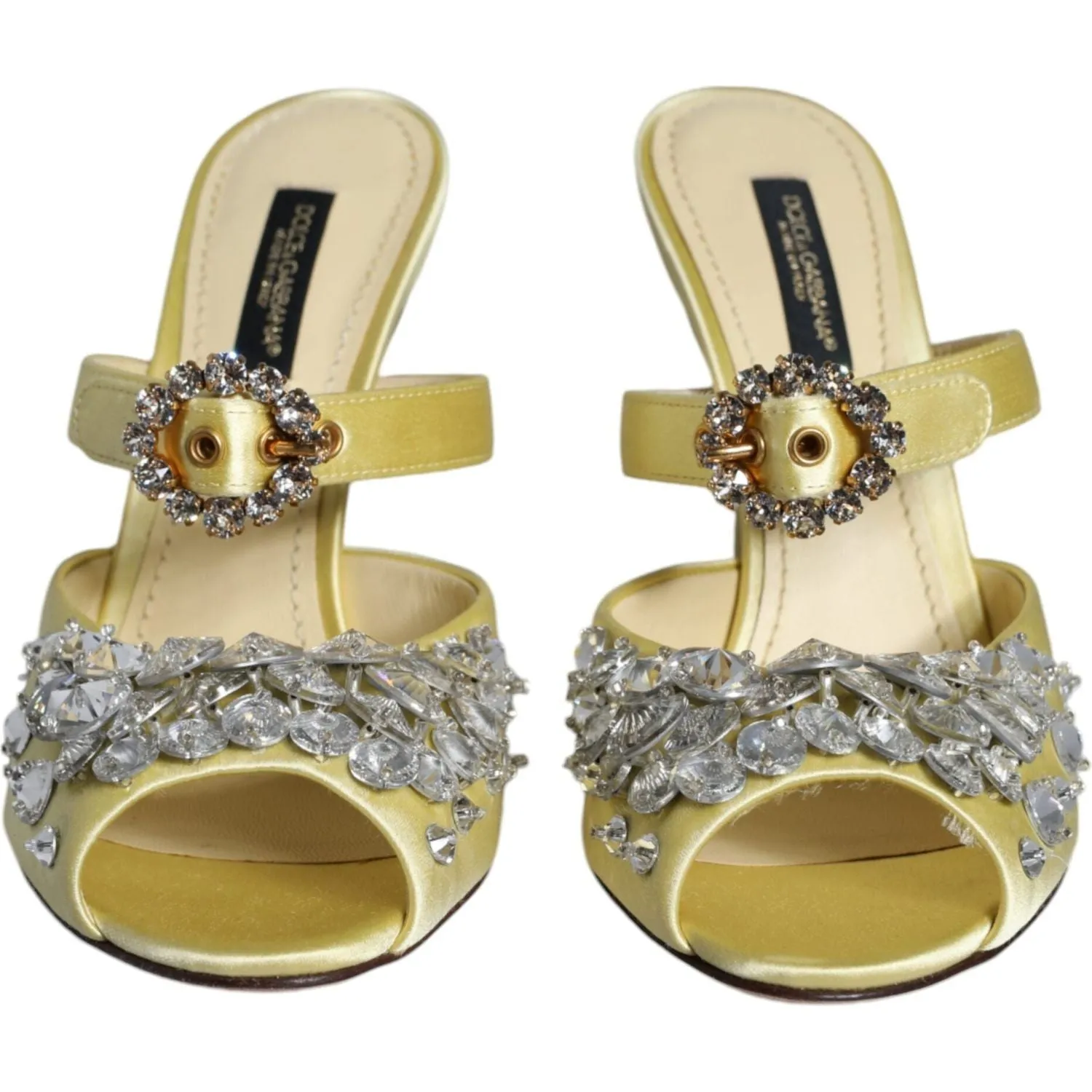 Dolce & Gabbana Yellow Mary Janes Satin Crystal Sandals Shoes