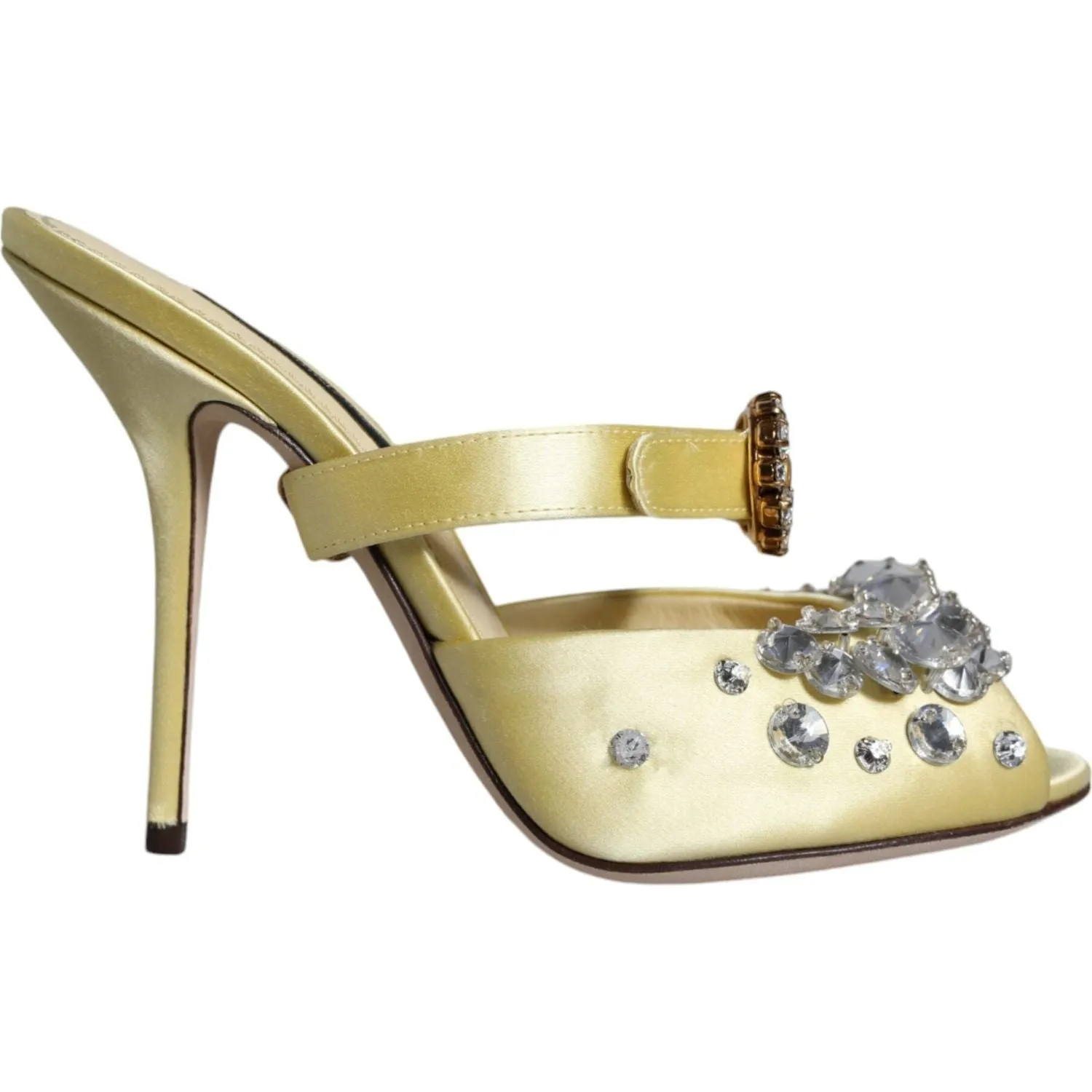 Dolce & Gabbana Yellow Mary Janes Satin Crystal Sandals Shoes