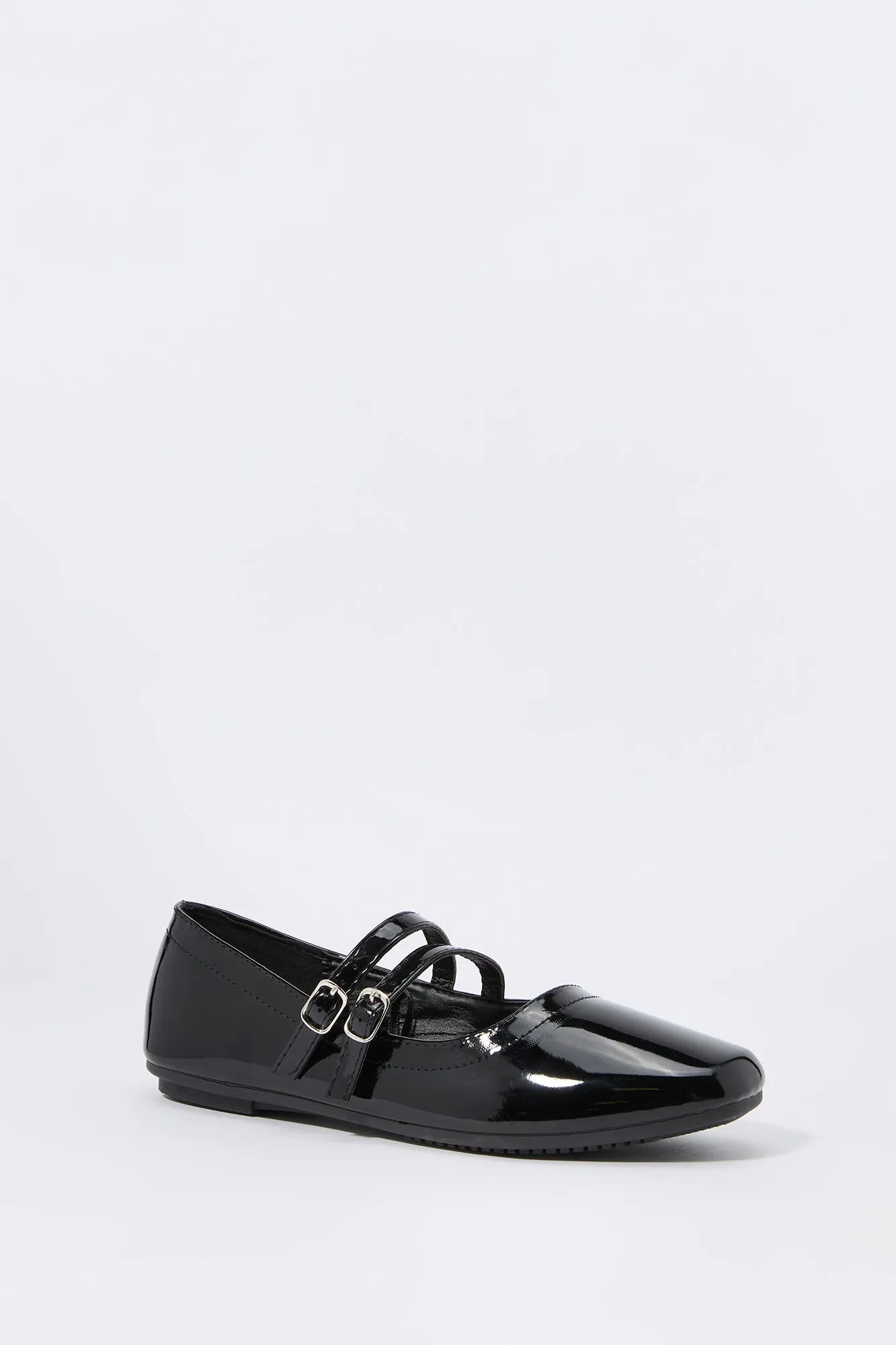 Faux Patent Leather Buckled Flat