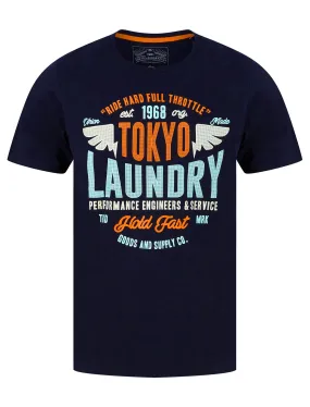 Ferndale Motif Cotton Jersey T-Shirt in Sky Captain Navy - Tokyo Laundry