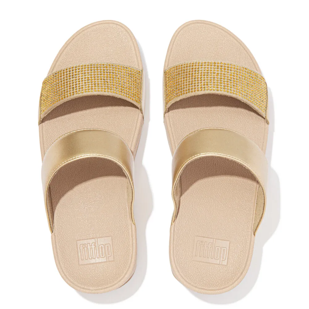 FitFlop Lulu Crystal Embellished Slides Gold