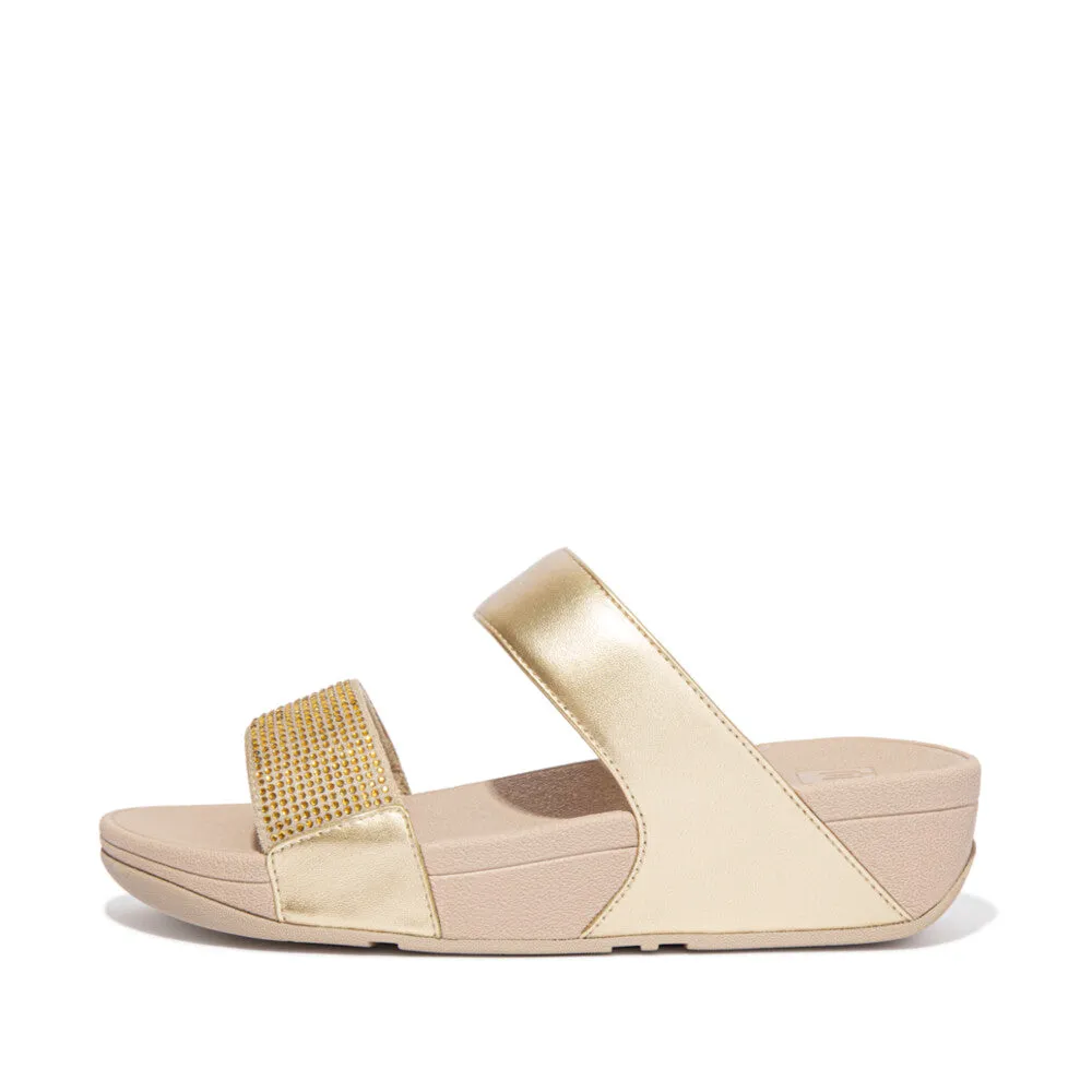 FitFlop Lulu Crystal Embellished Slides Gold