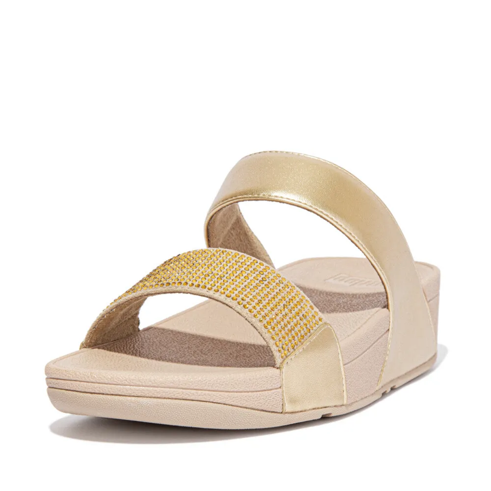 FitFlop Lulu Crystal Embellished Slides Gold