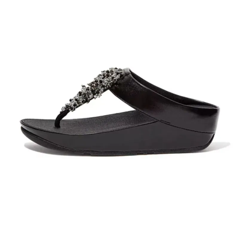 Fitflop Rumba Beaded Black Toe-Post Women's Slides