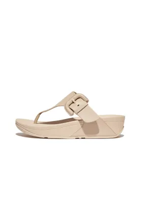 Fitflop Women's Lulu Covered-Buckled Leathet Toe Thongs Stone/Beige