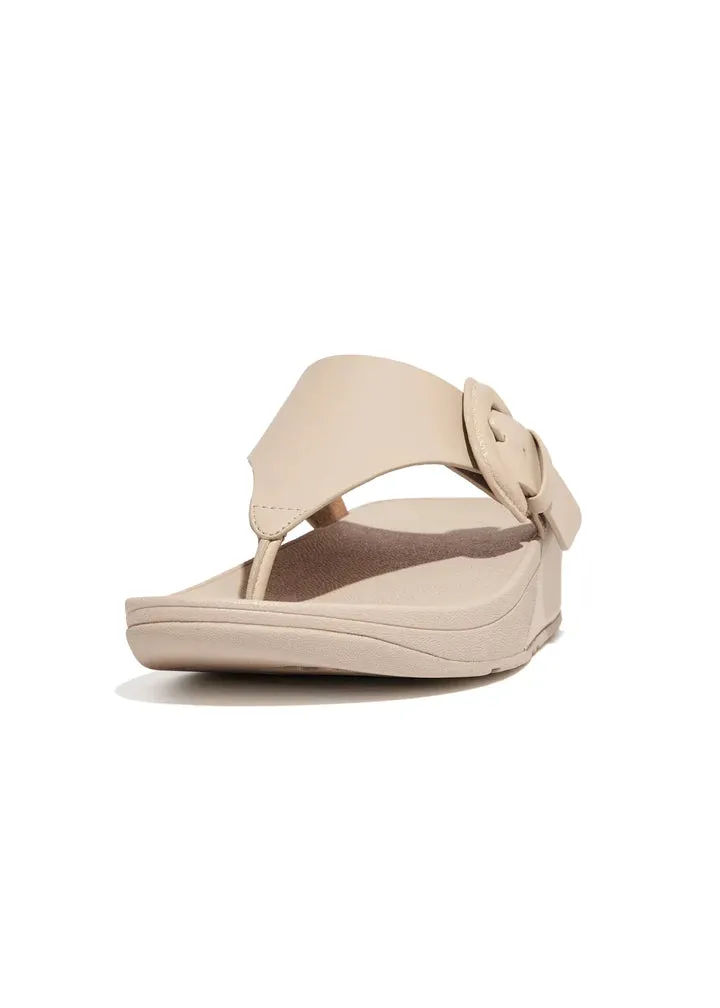 Fitflop Women's Lulu Covered-Buckled Leathet Toe Thongs Stone/Beige