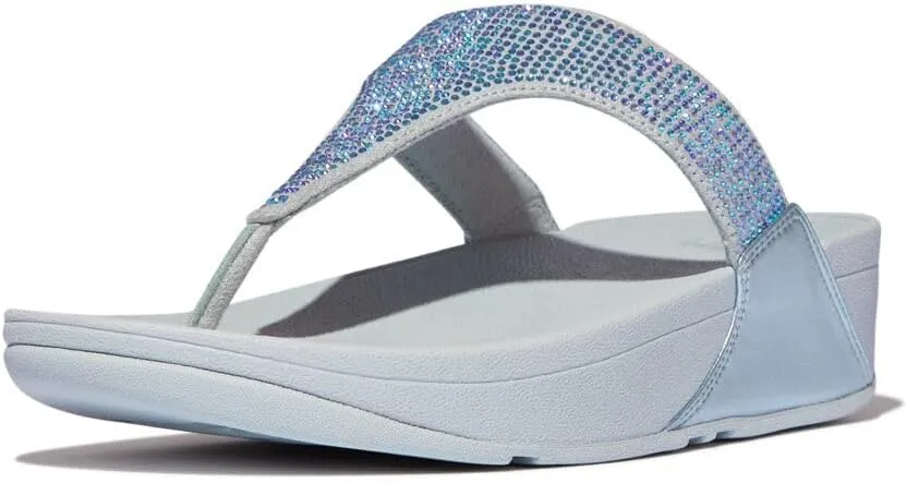 FitFlop Womens Lulu Crystal Embellished Toe-Post Sandals Quiet Blue