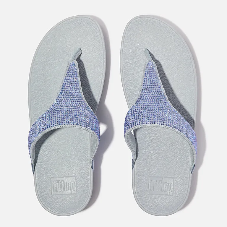 FitFlop Womens Lulu Crystal Embellished Toe-Post Sandals Quiet Blue