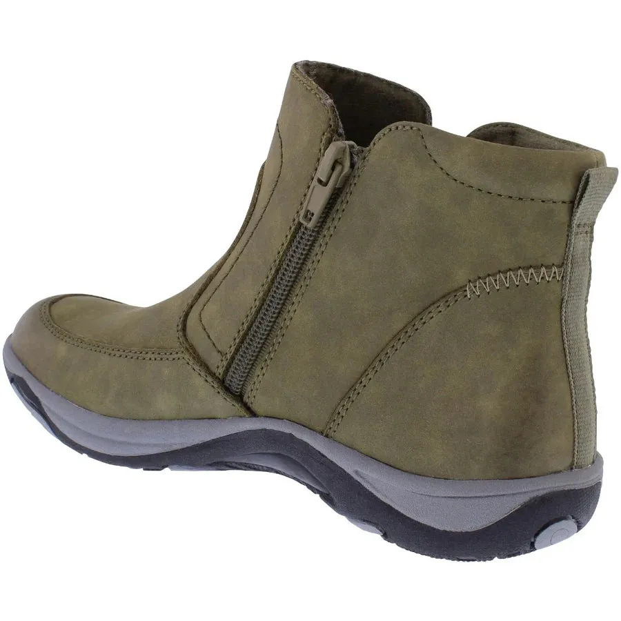 Free Spirit Veda Olive Womens Double Zip Up Suede Water Resistant Ankle Boots