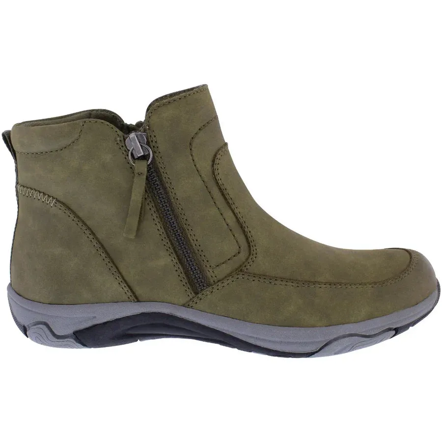 Free Spirit Veda Olive Womens Double Zip Up Suede Water Resistant Ankle Boots